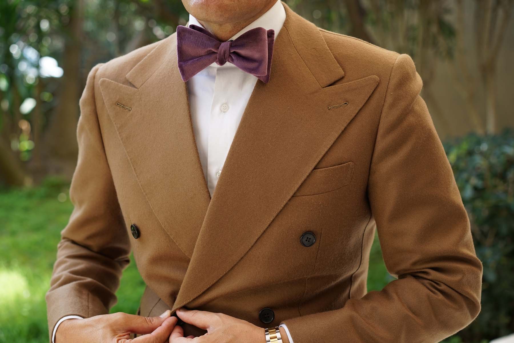 Dusty Lilac Purple Velvet Self Bow Tie