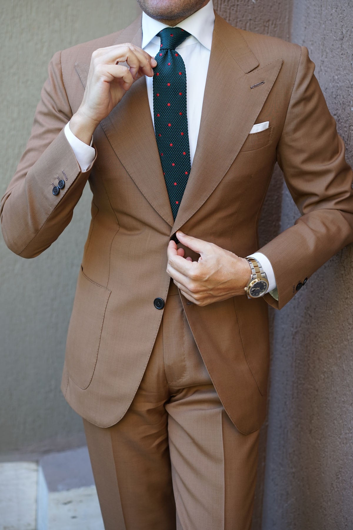 Dark Green with Burgundy Polkadot Knitted Tie