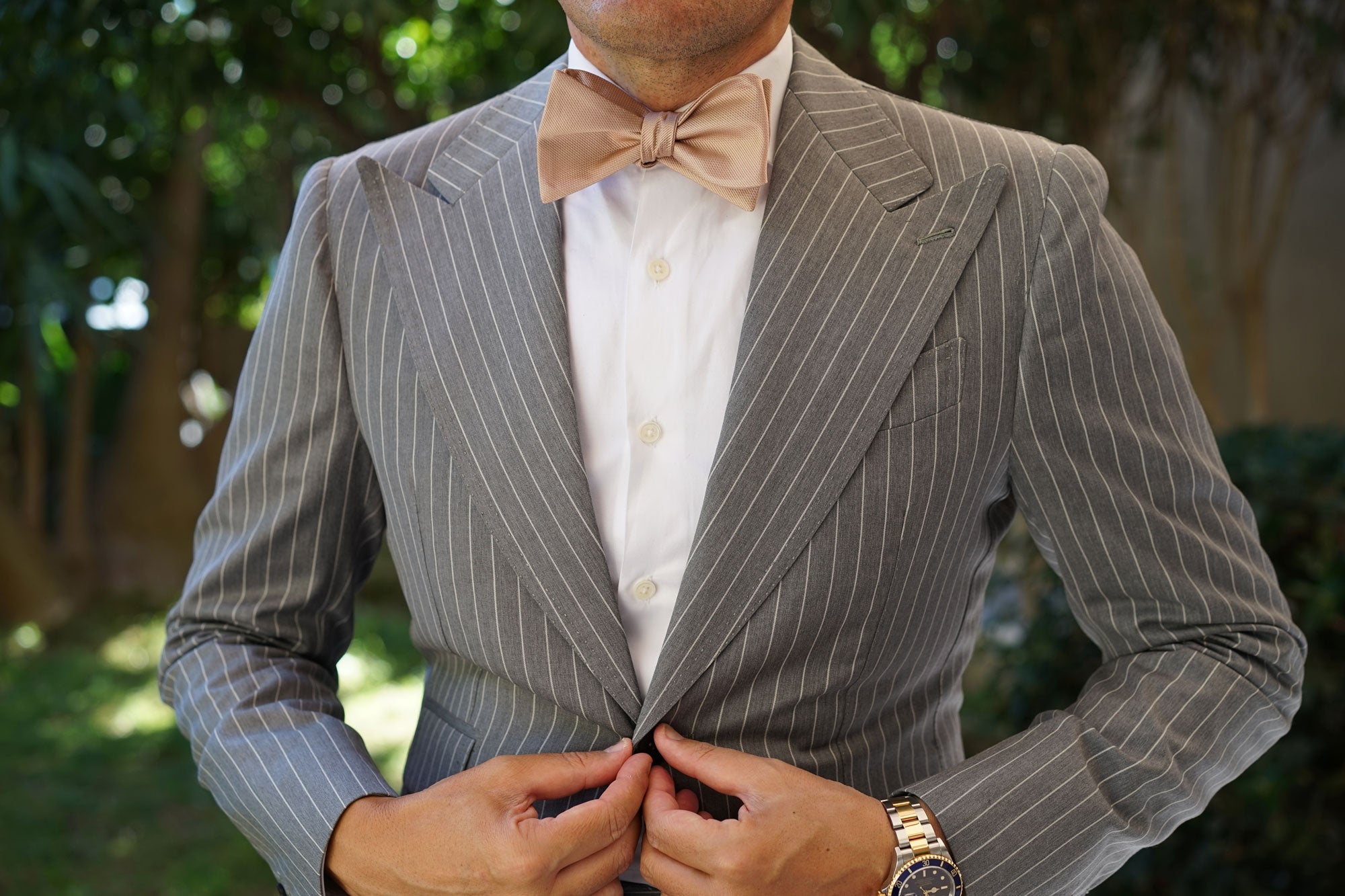 Champagne Gold Metallic Weave Self Bow Tie