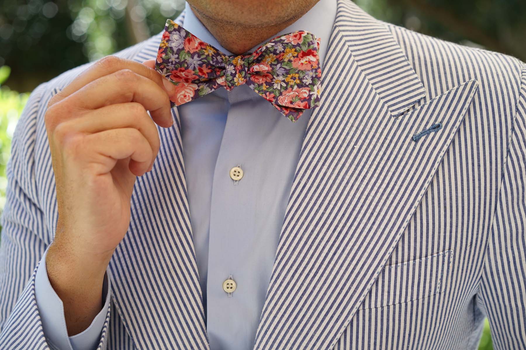 Purple Giverny Floral Self Bow Tie