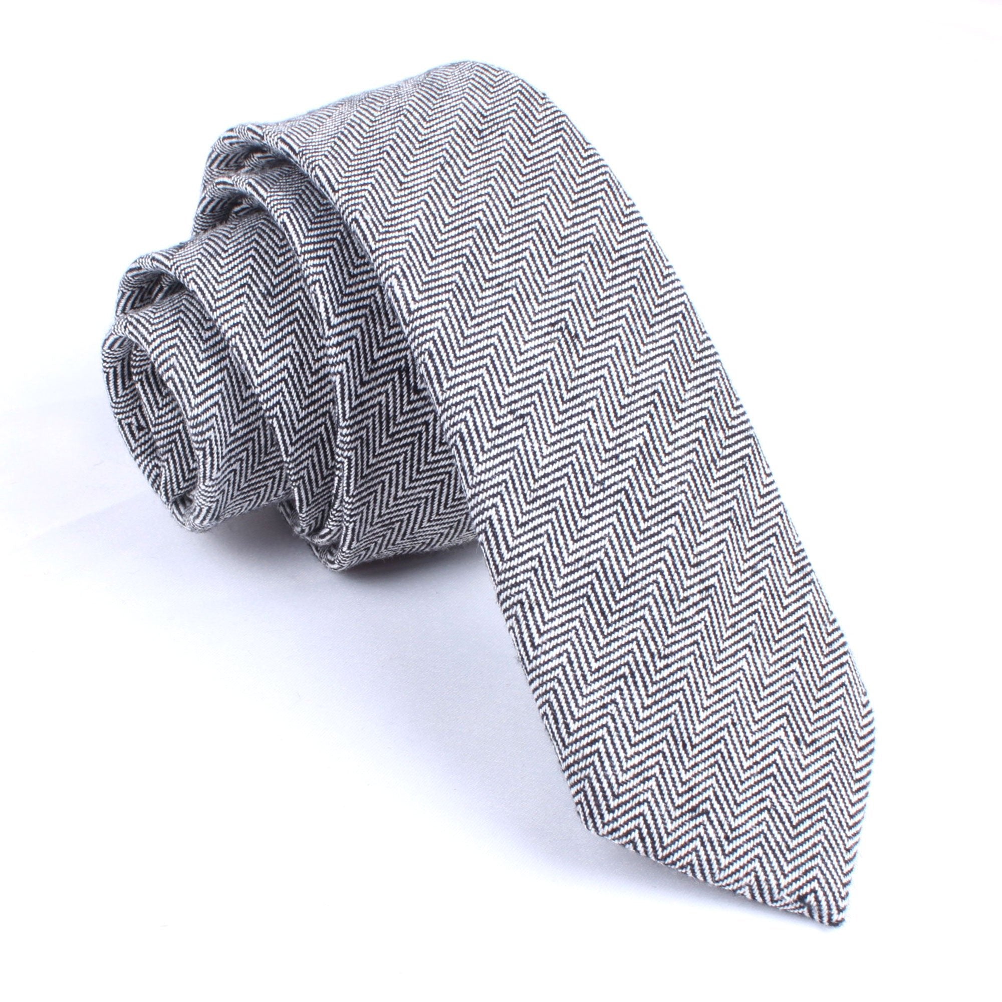 Black Herringbone Linen Skinny Tie