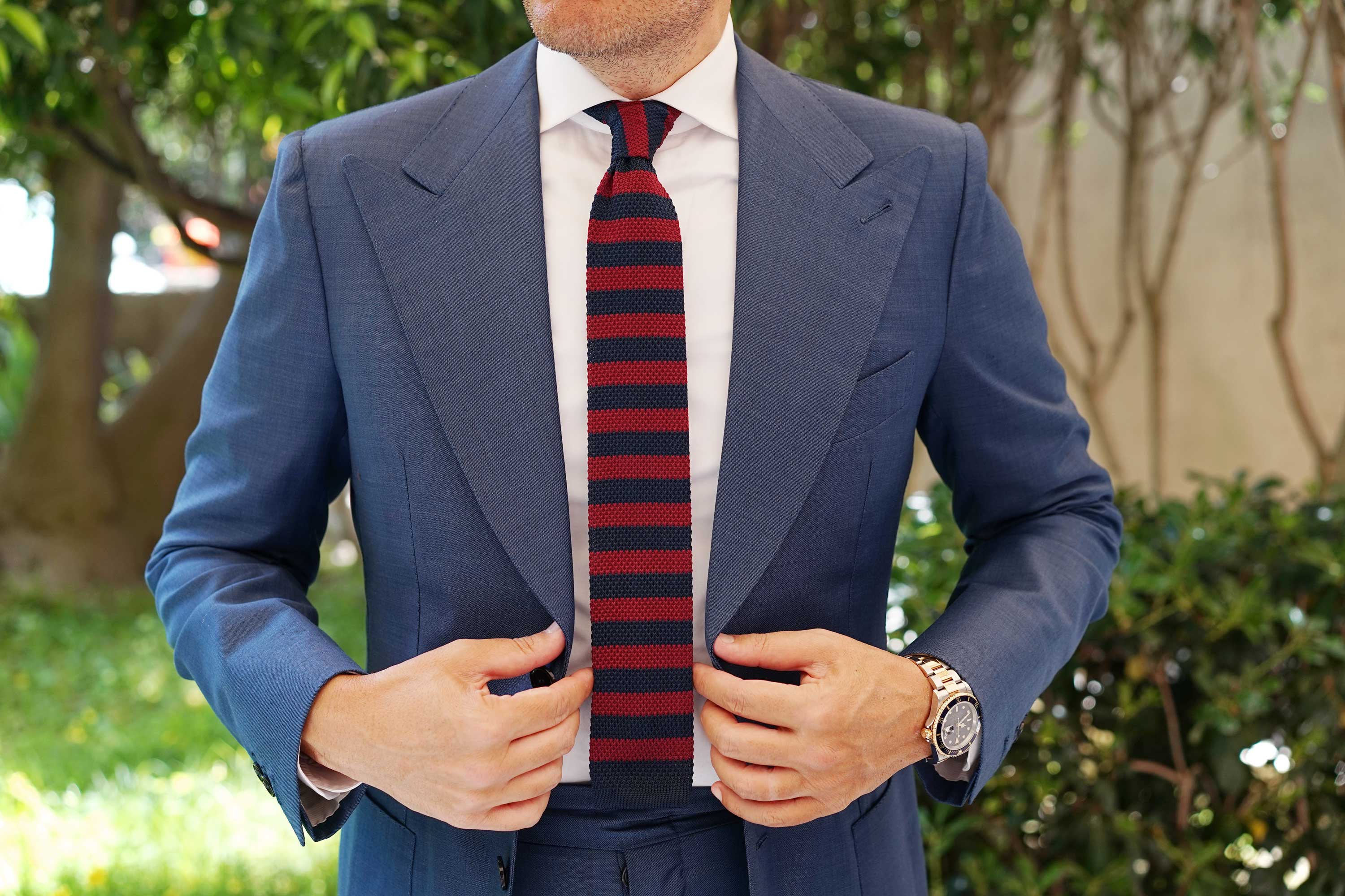 Madsen Burgundy & Navy Blue Striped Knitted Tie