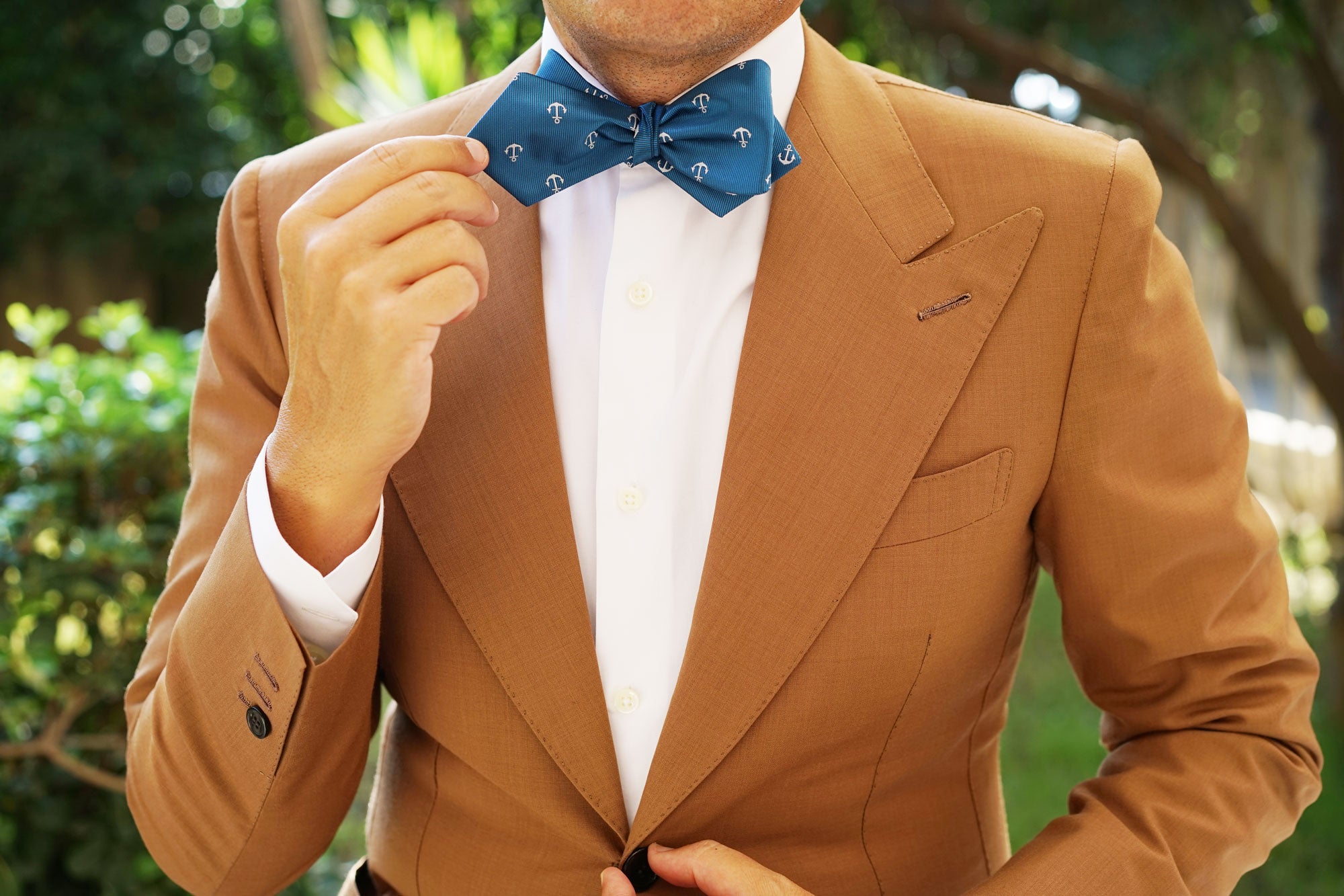 The OTAA Teal Blue Anchor Self Tie Diamond Tip Bow Tie