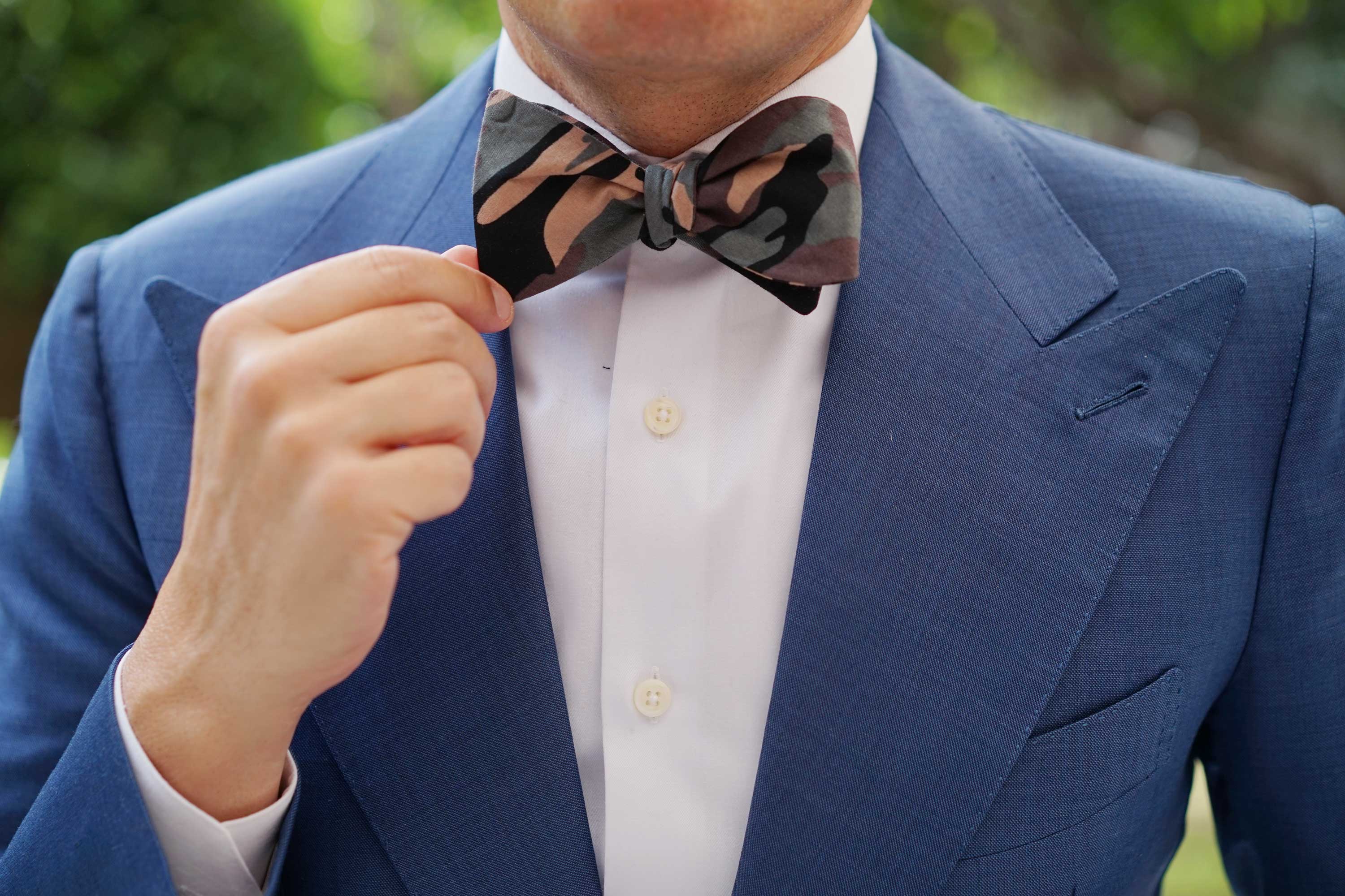 Forest Green Camouflage Self Bow Tie