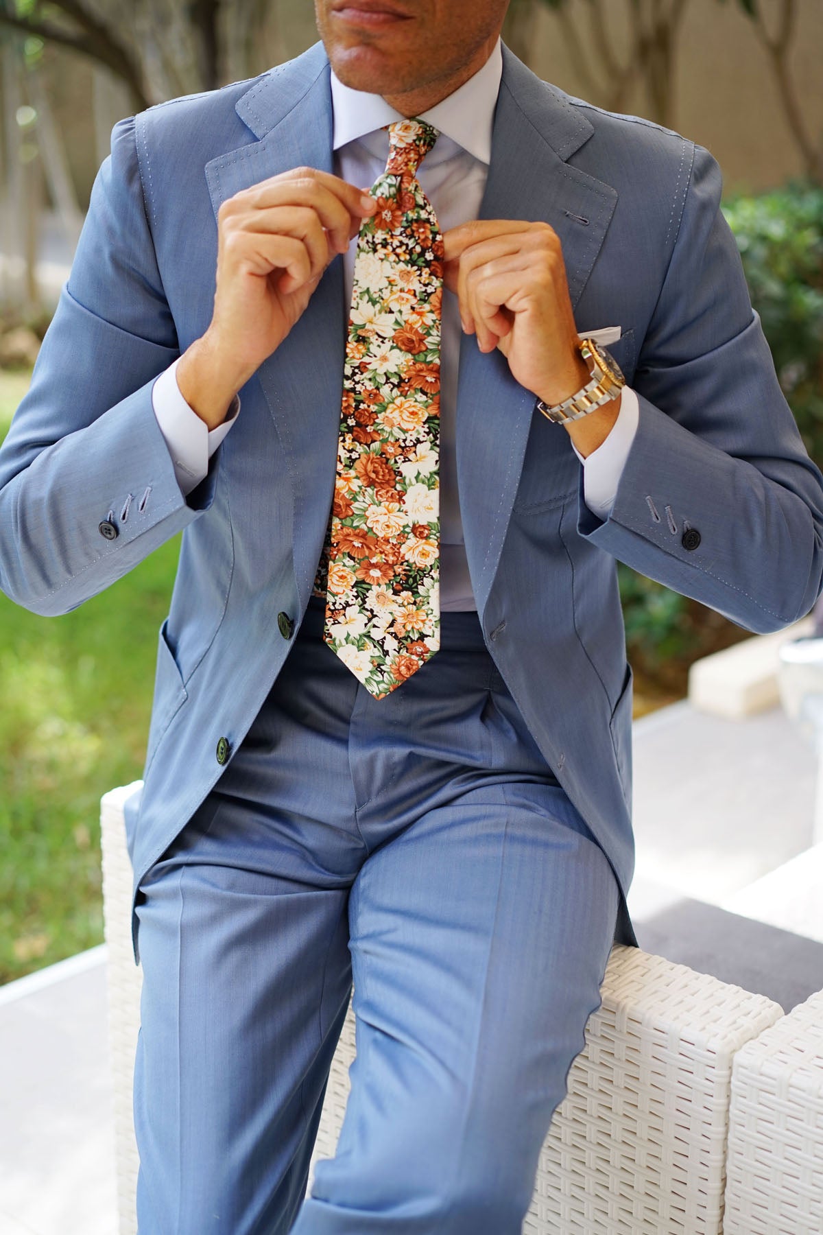 San Pietro Orange Floral Tie