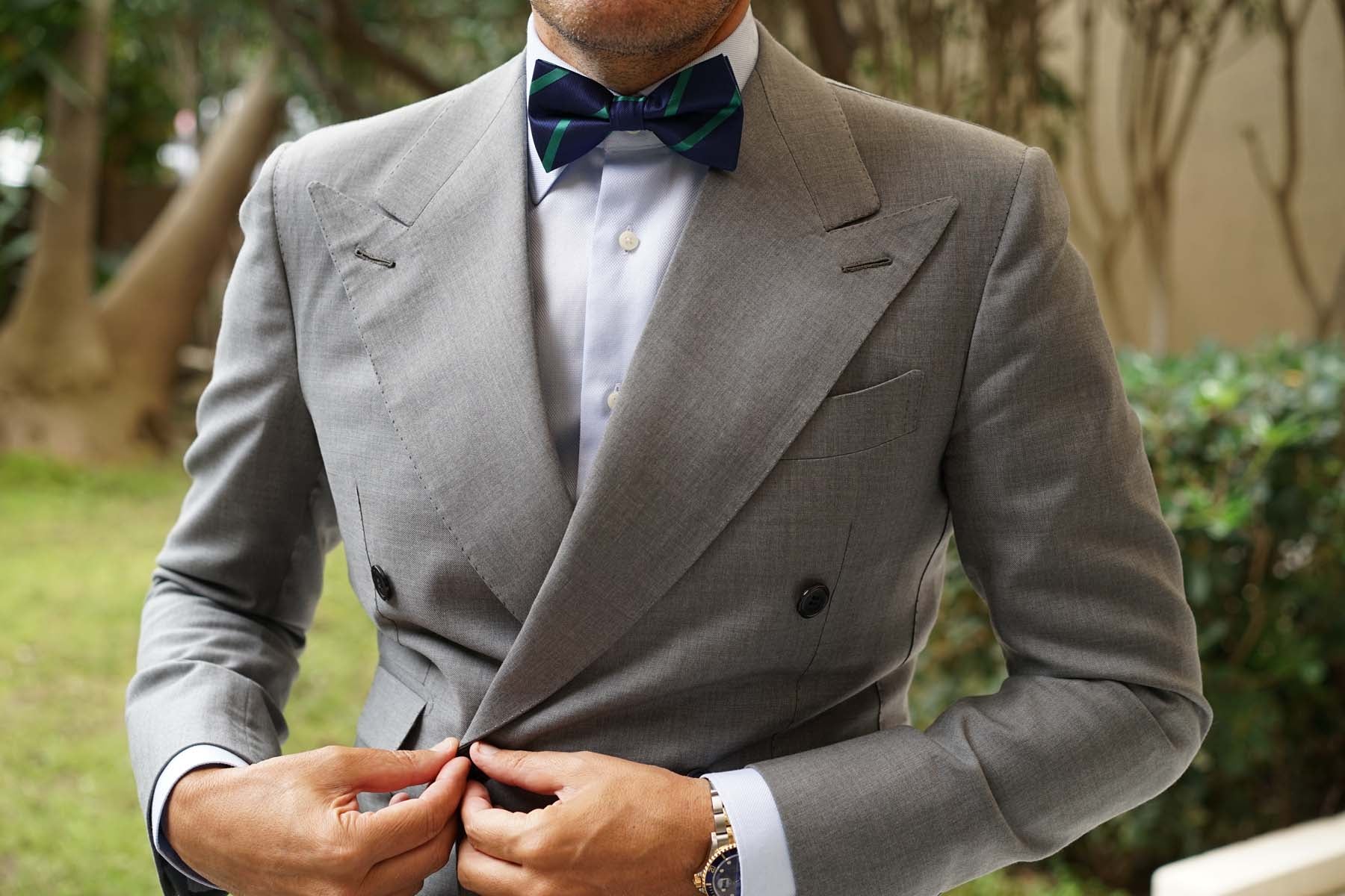 Navy Blue with Green Stripes Bow Tie