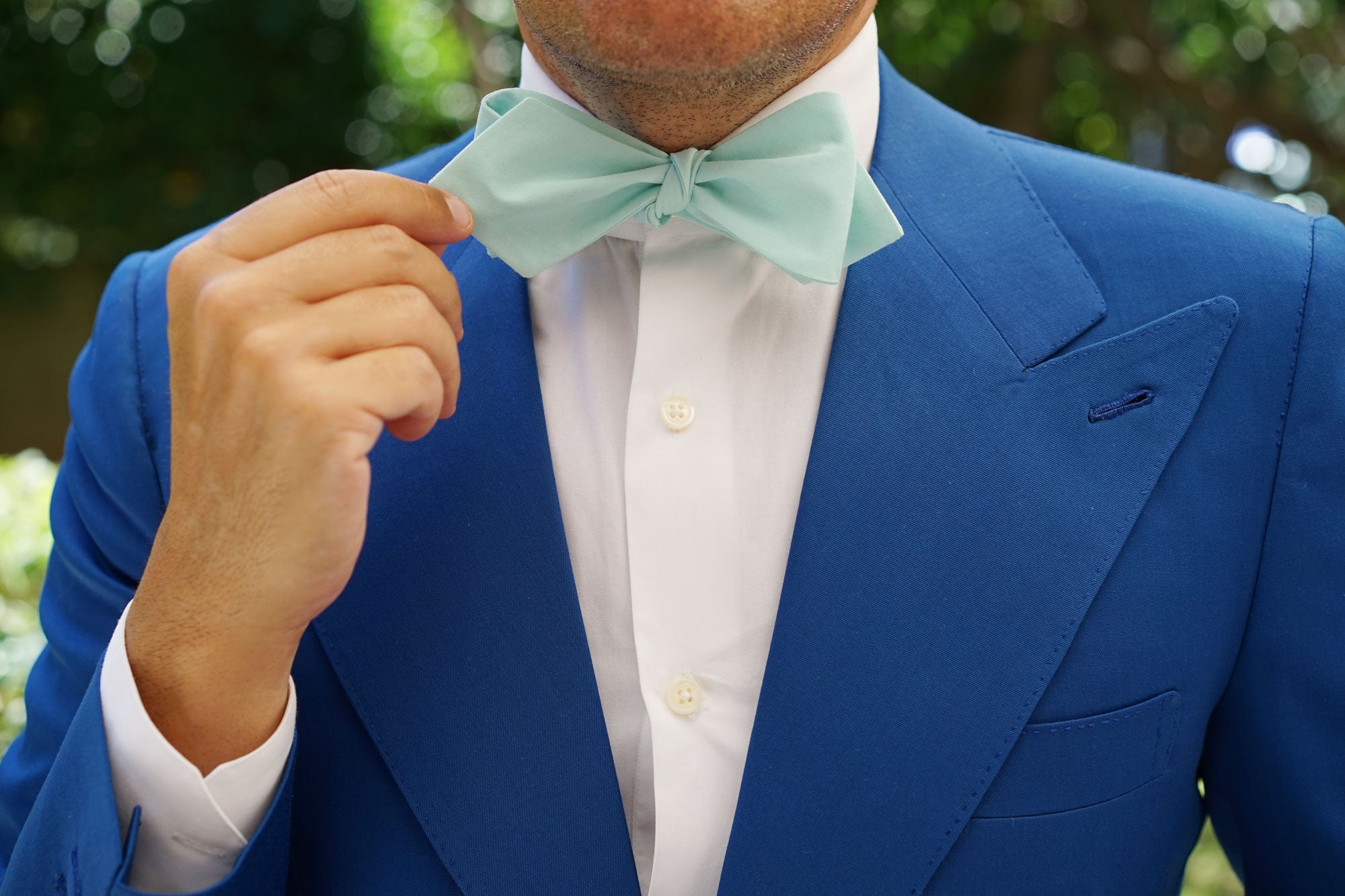 Mint Green Cotton Self Tie Diamond Tip Bow Tie