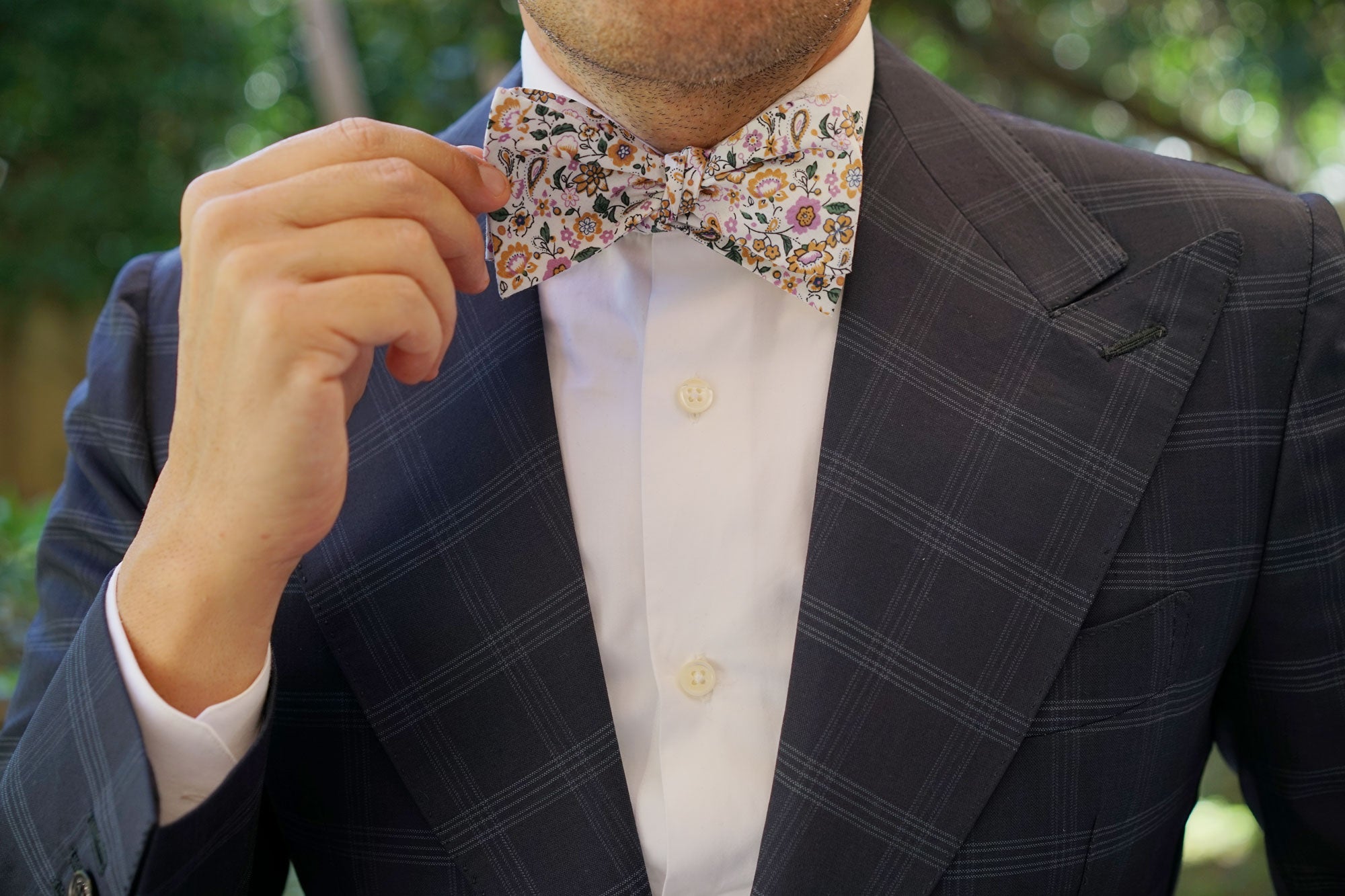 Diamond White Liberty Floral Self Bow Tie