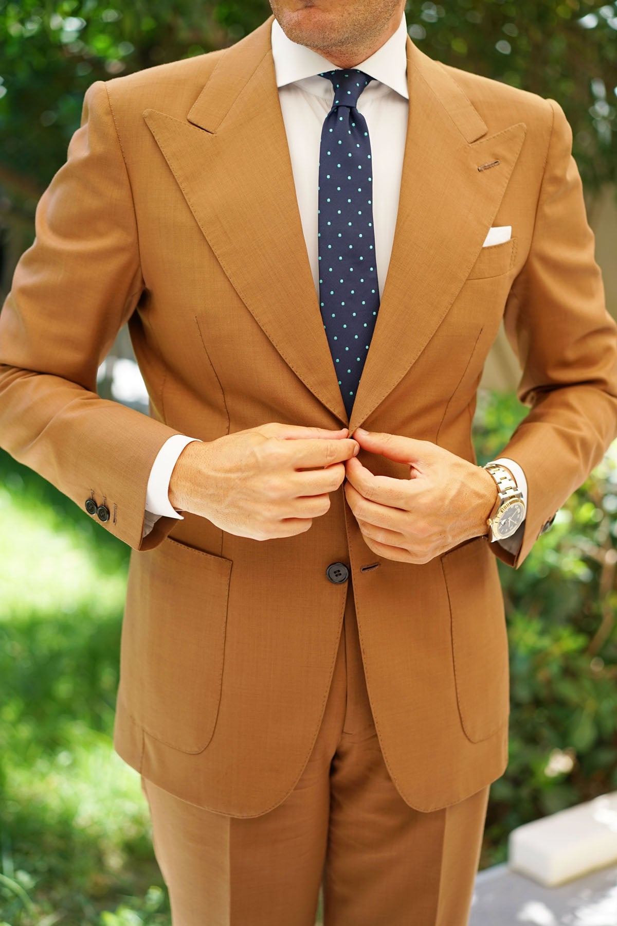 Navy Blue with Mint Green Polka Dots Skinny Tie