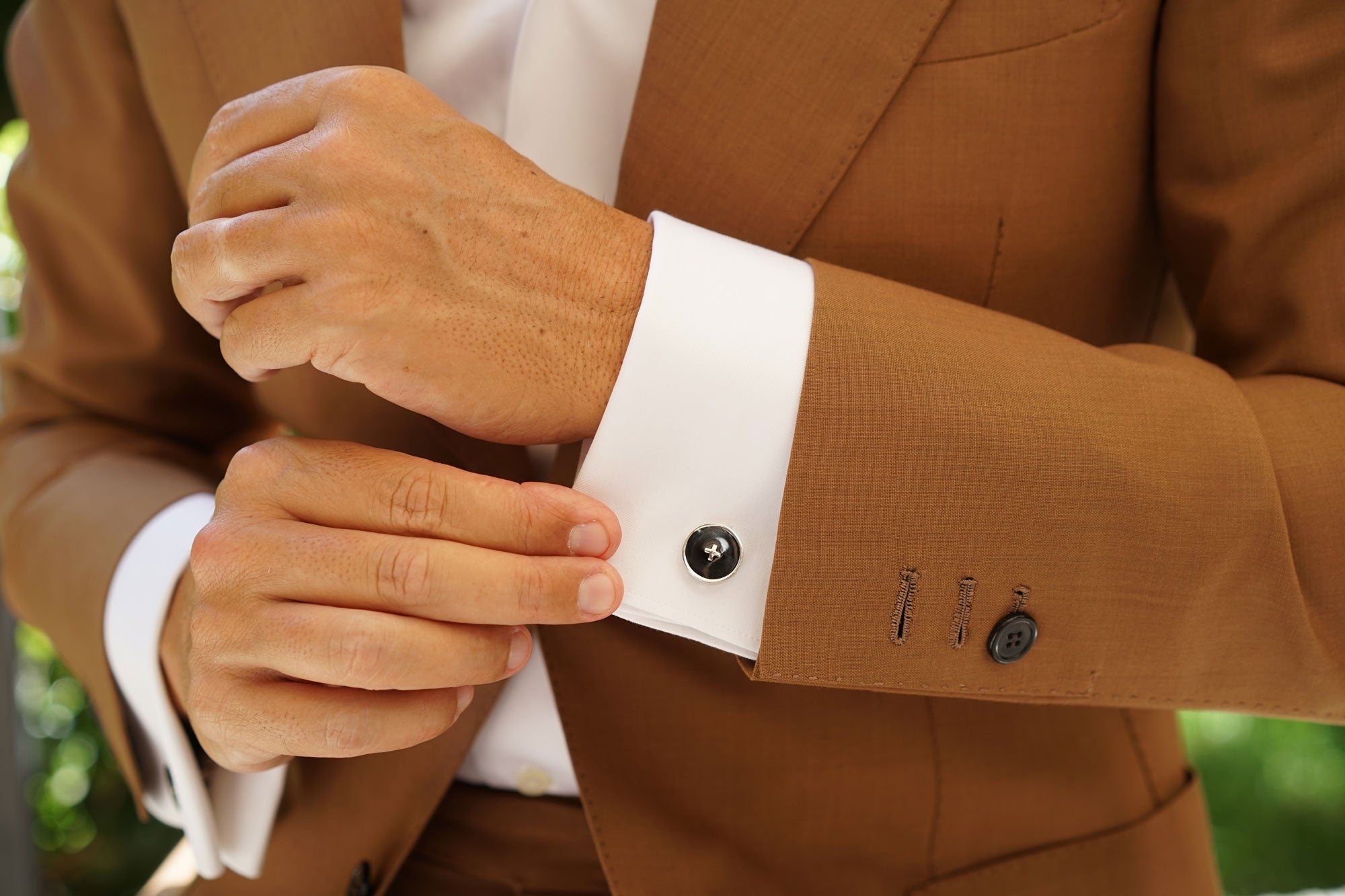 Black Button Silver Cufflinks