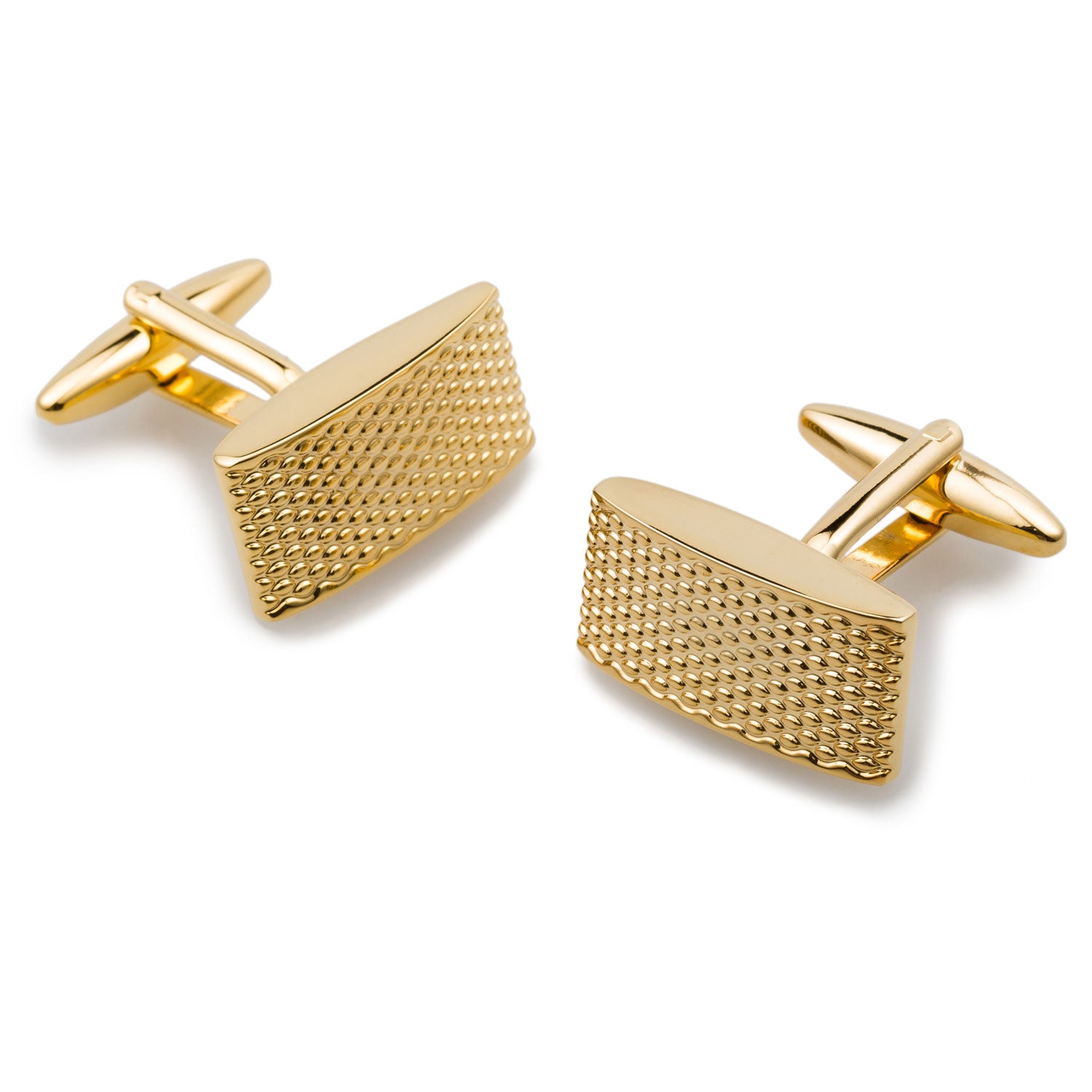 Gold Textured Rectangular Bend Cufflinks