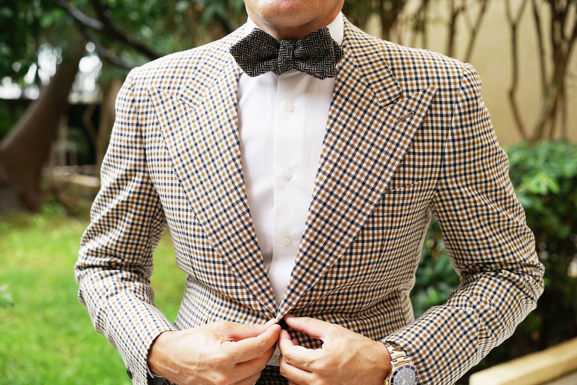 Herringbone Raven Black Wool Diamond Self Bow Tie