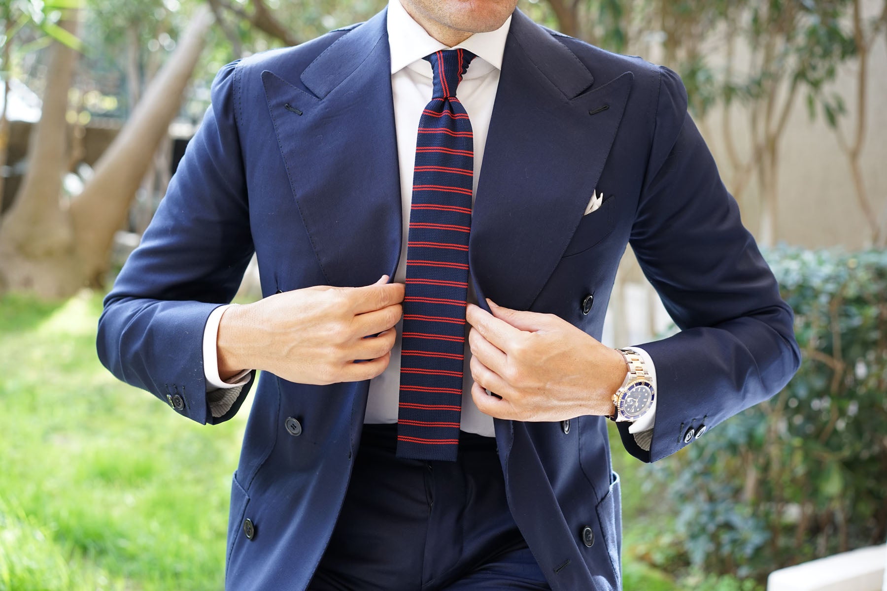 Lester Navy Blue with Red Striped Knitted Tie