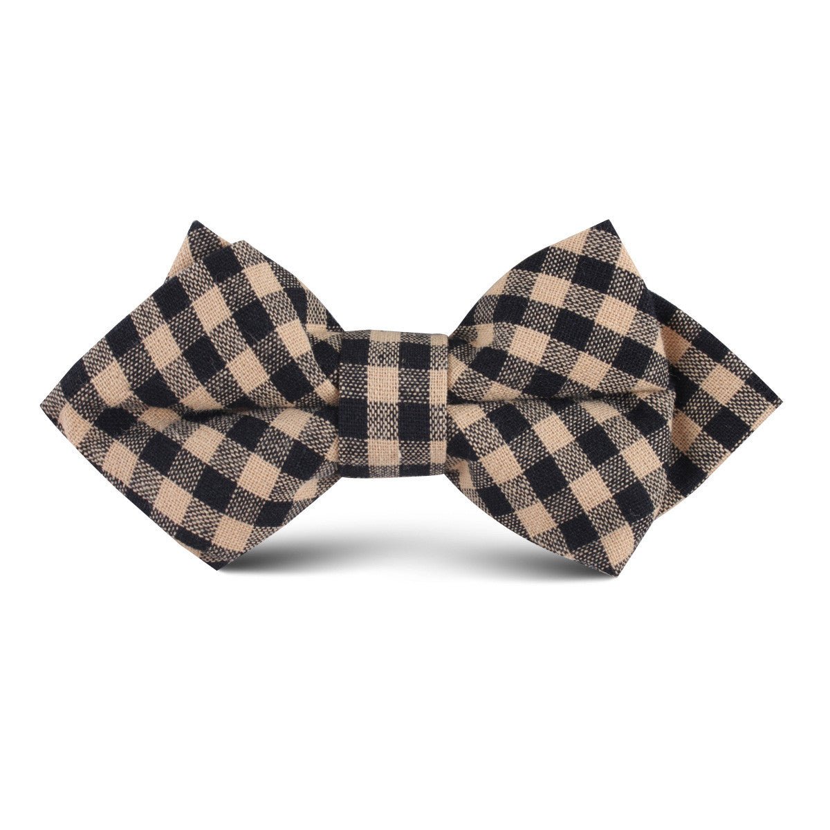 Khaki Black Gingham Blend Kids Diamond Bow Tie