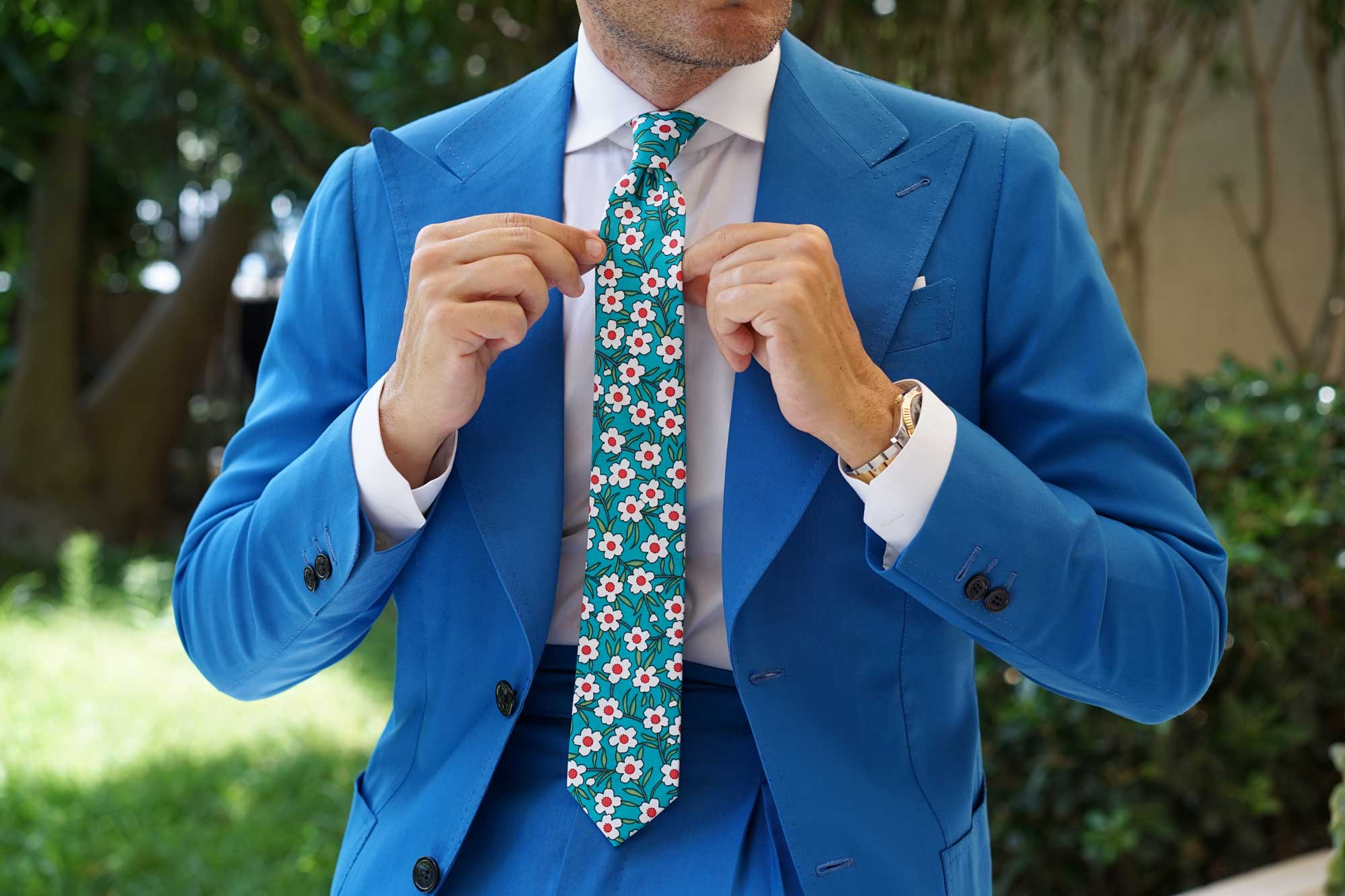 Maldivian Turquoise Floral Skinny Tie