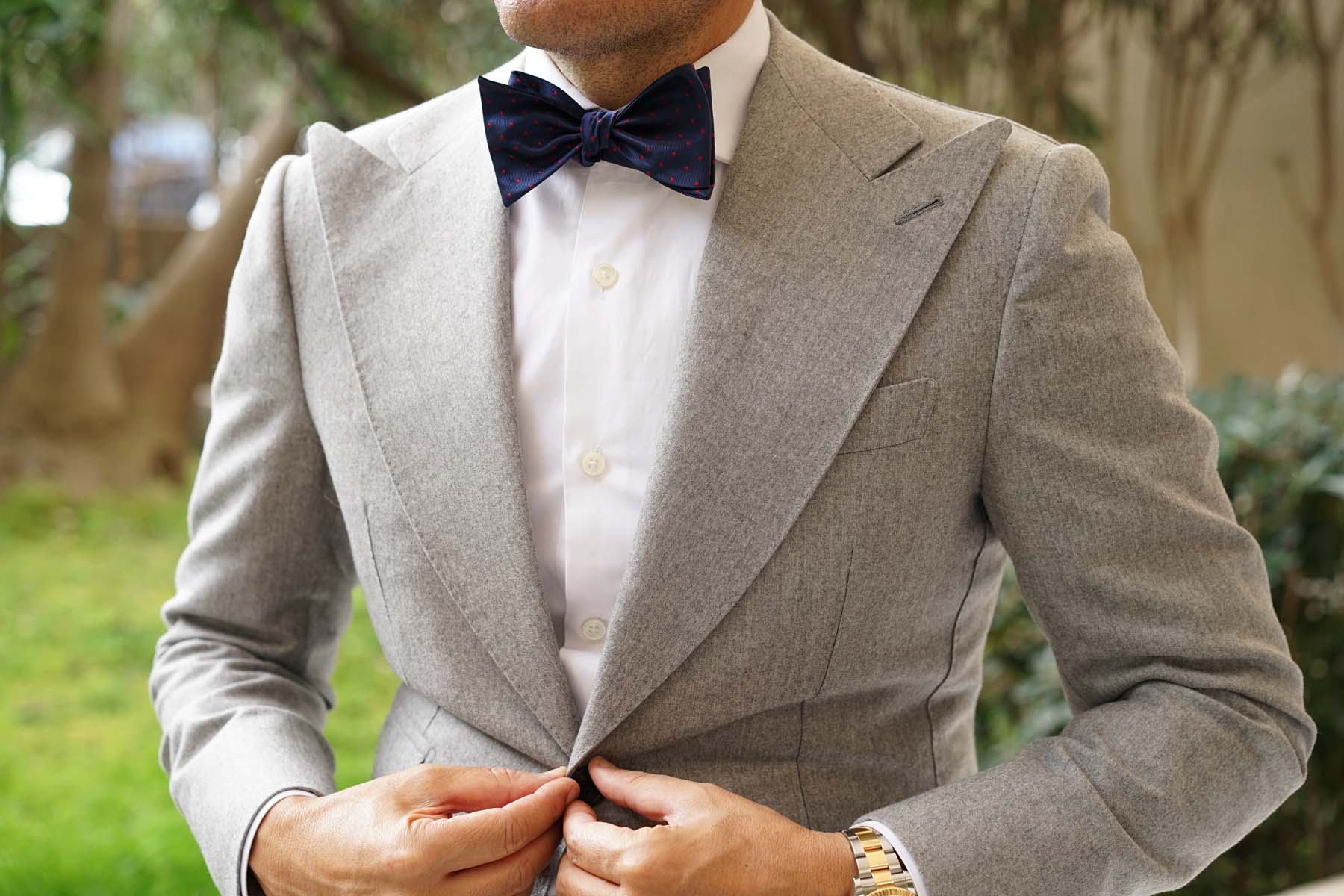 Burgundy Mini Dots on Navy Blue Self Bow Tie