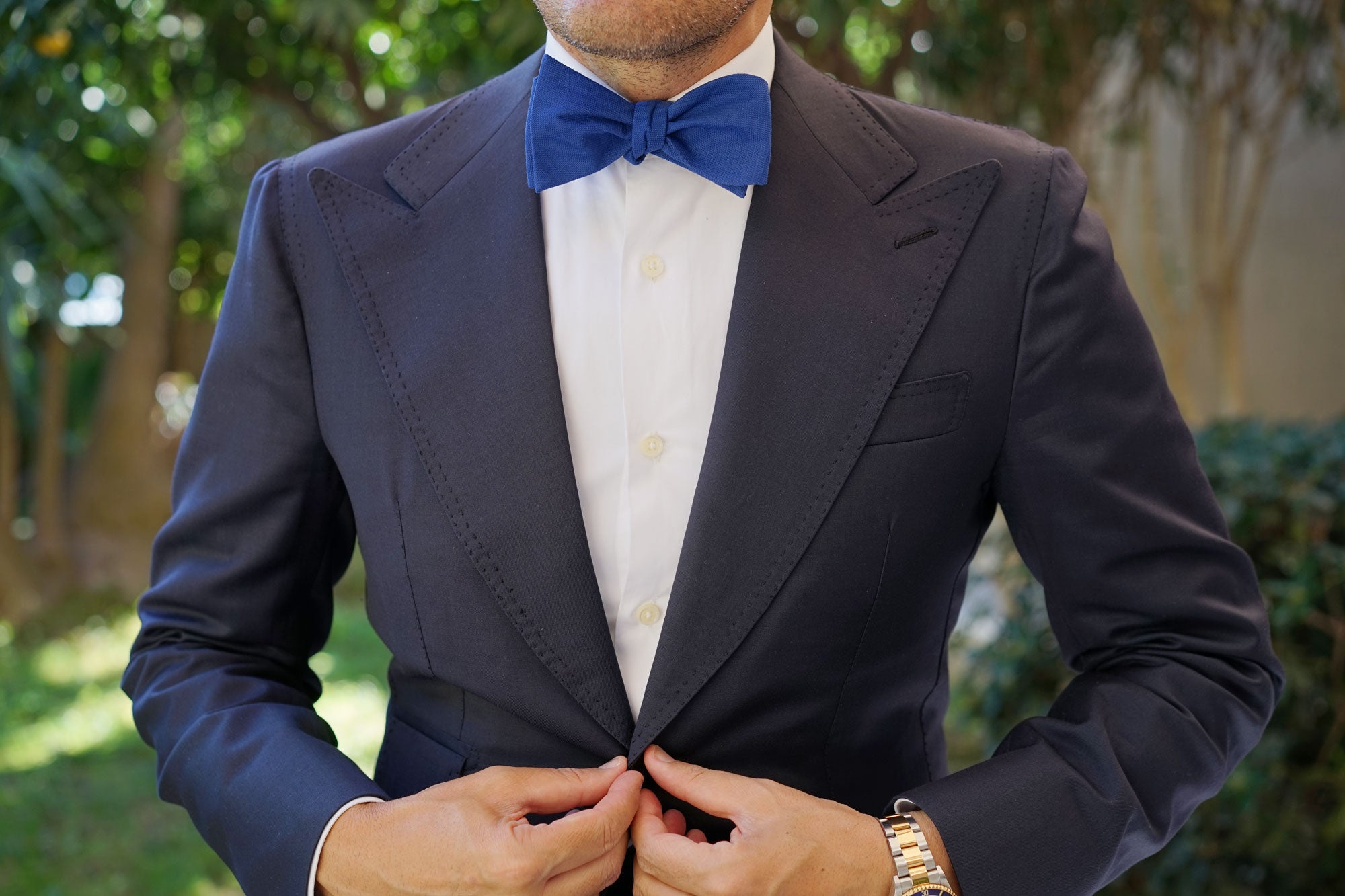 Cobalt Blue Linen Self Bow Tie