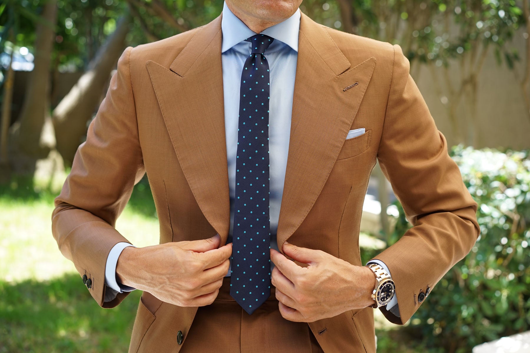 Navy Blue with Mint Green Polka Dots Skinny Tie