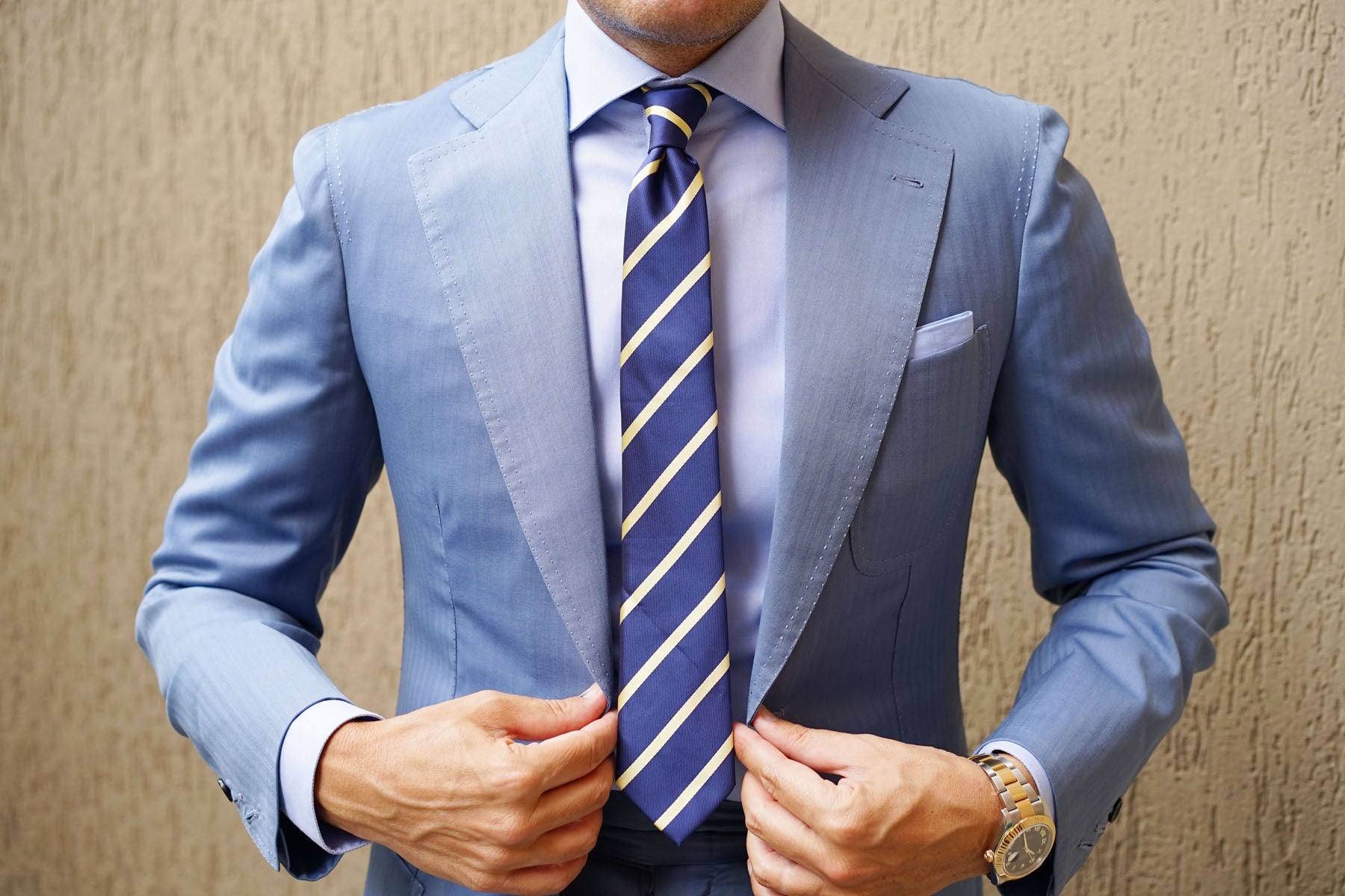 Navy Blue with Yellow Stripes Skinny Tie