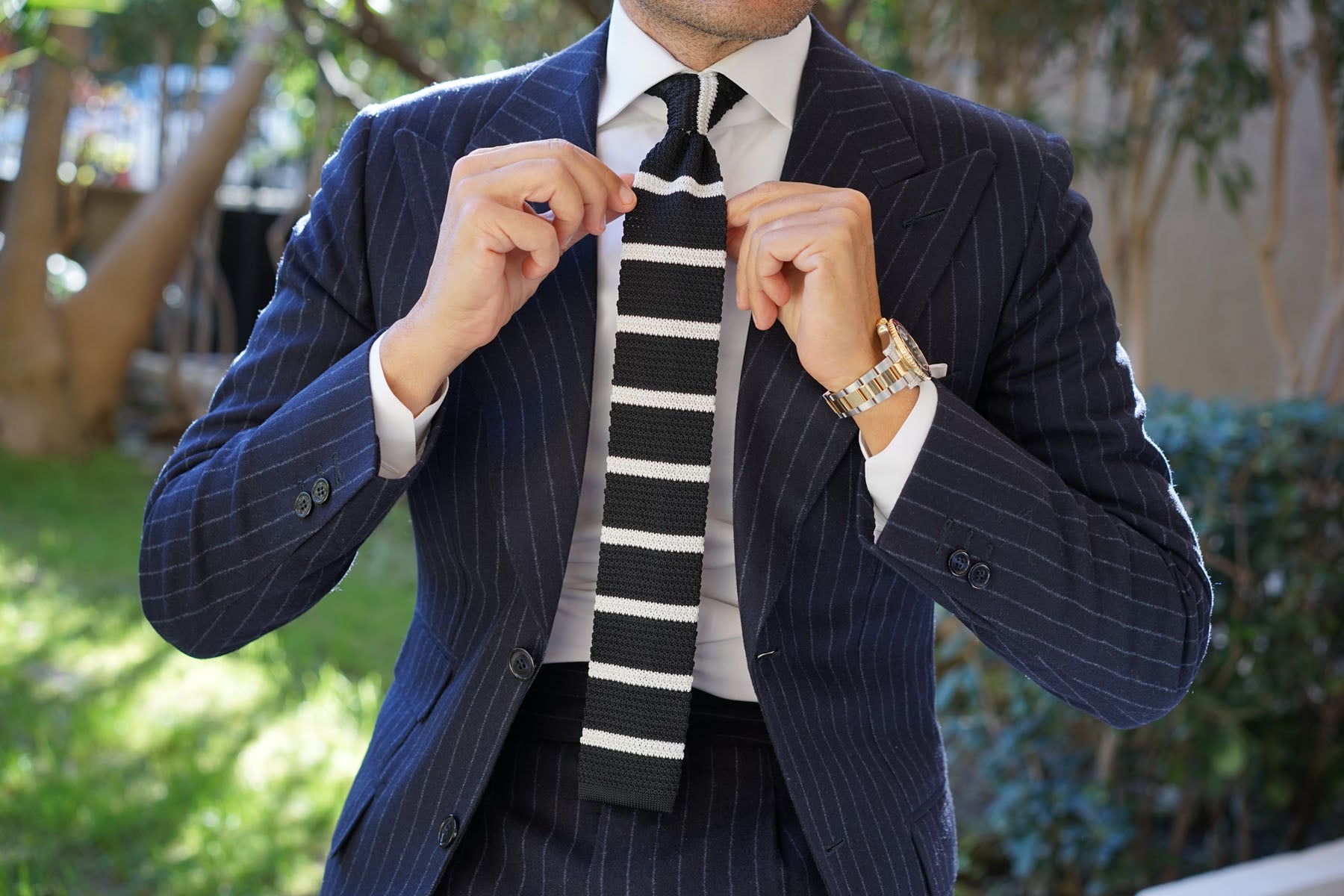 DuVall Black with White Stripes Knitted Tie