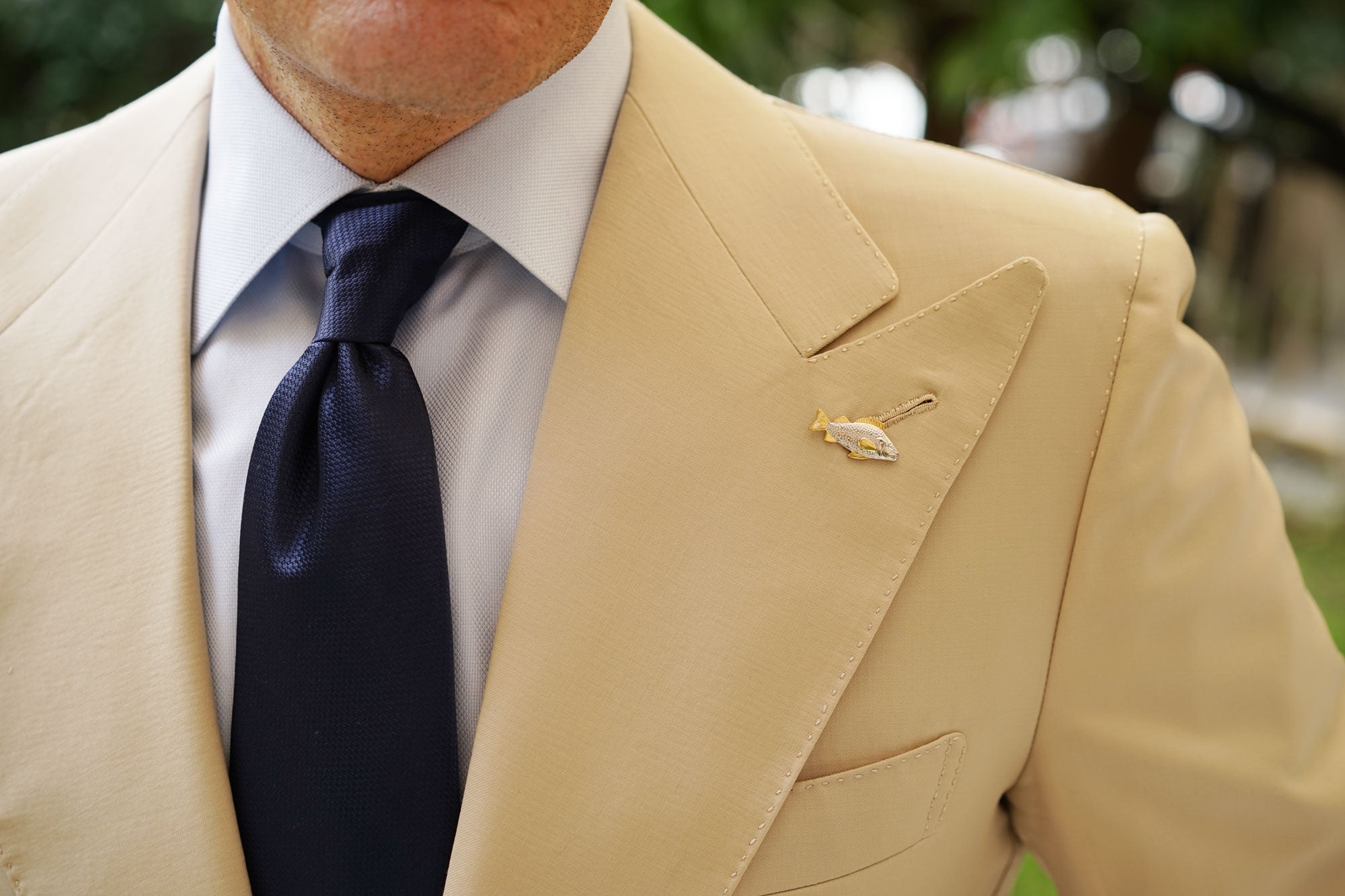 Gold Accent White Sea Bass Lapel Pin