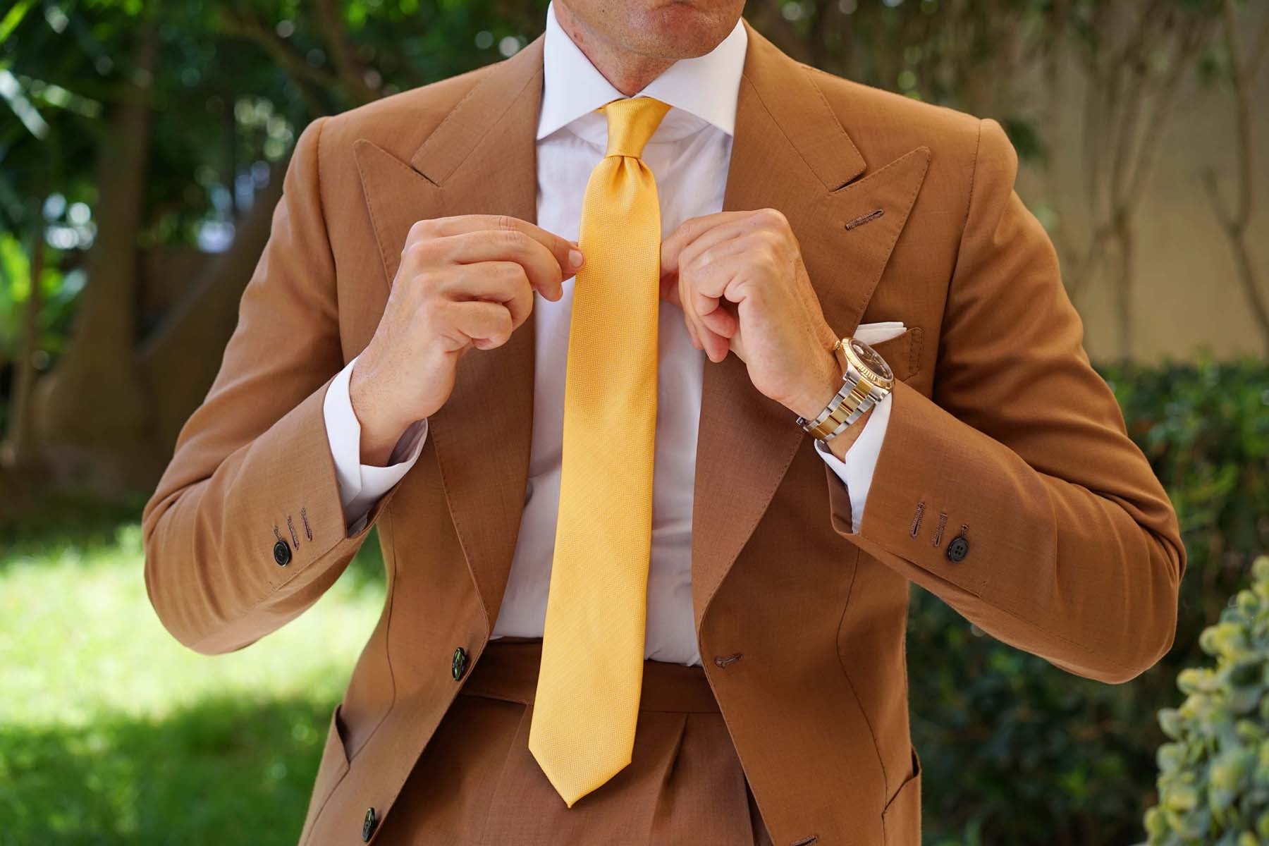 Butterscotch Yellow Herringbone Chevron Skinny Tie