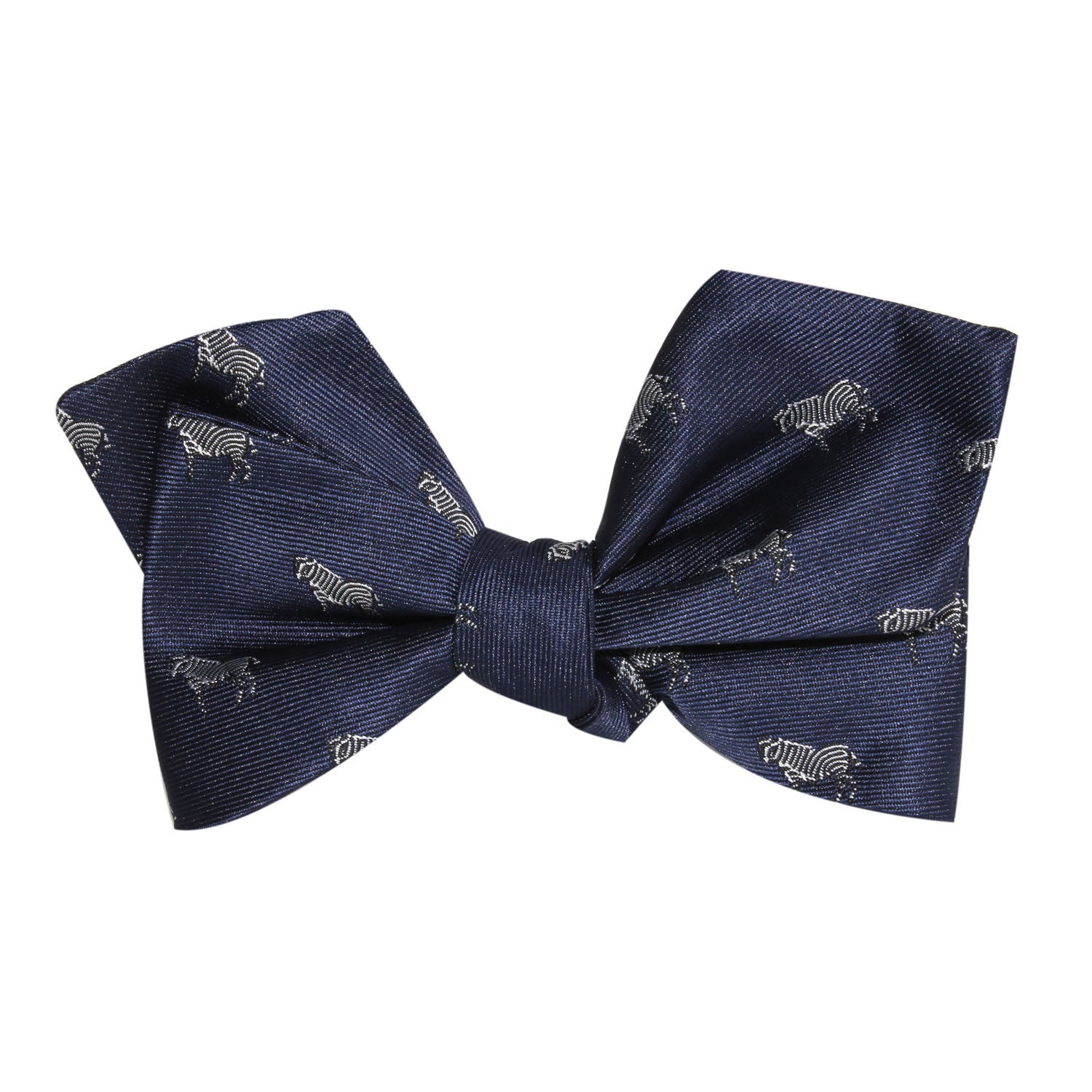 Navy Blue Zebra Self Tie Diamond Tip Bow Tie