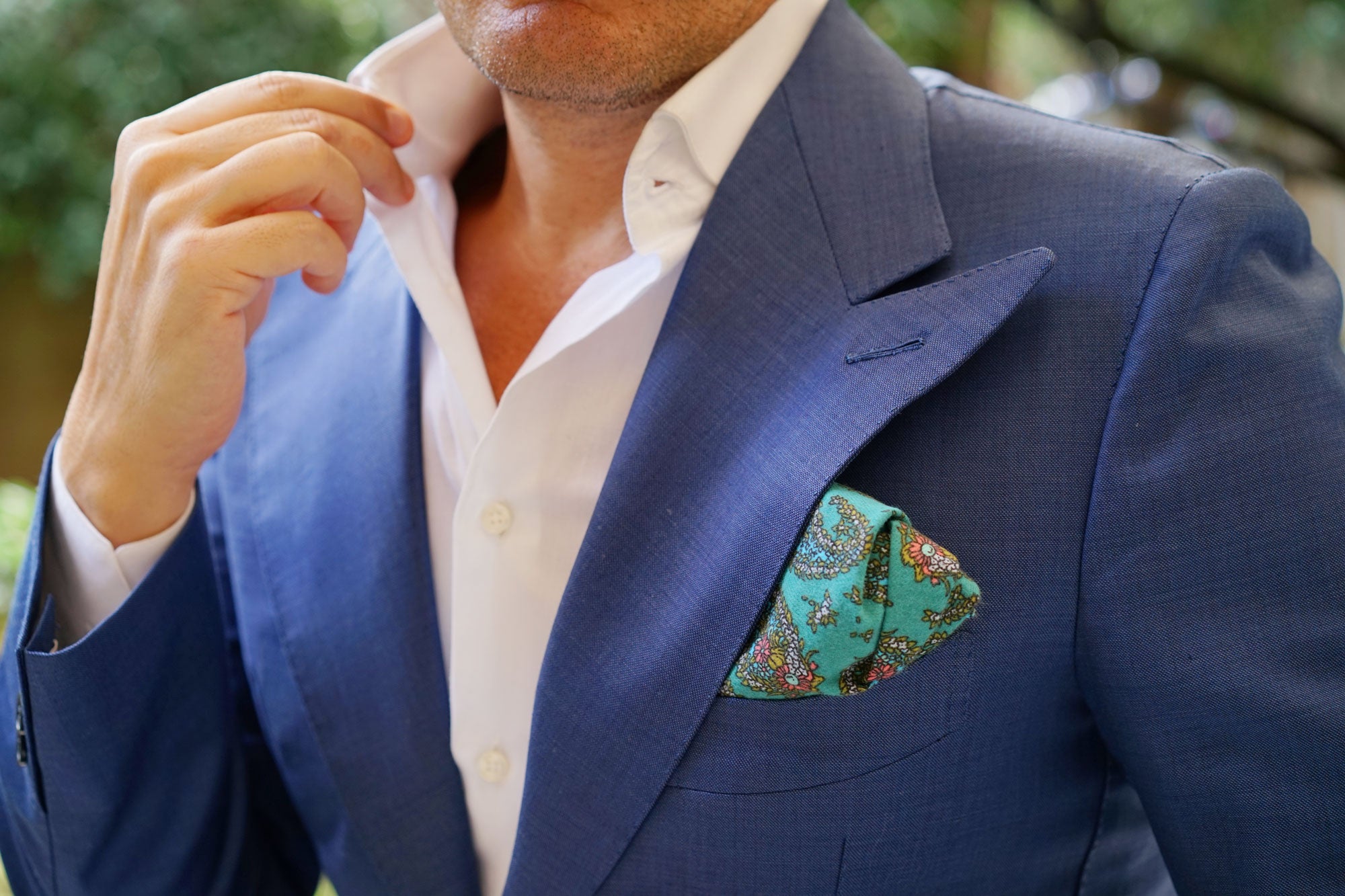 Amer Fort Teal Paisley Pocket Square