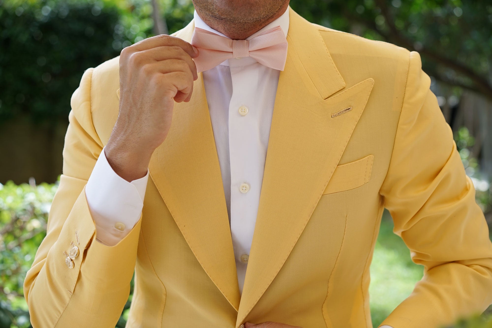 Blush Pink Basket Weave Bow Tie