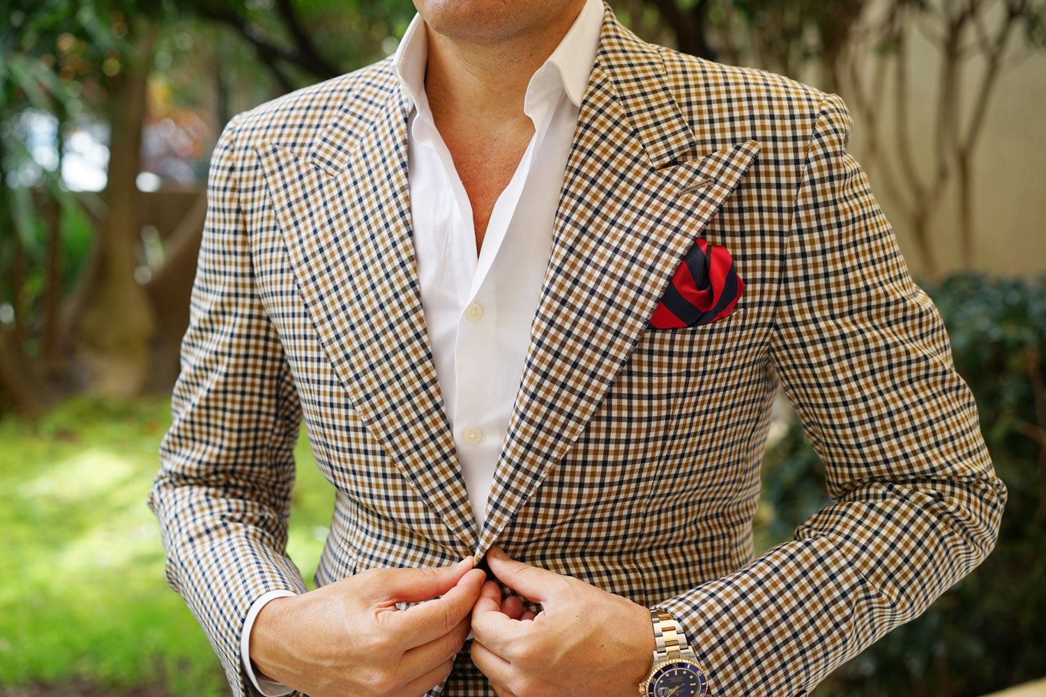 Canterbury Red & Navy Blue Striped Pocket Square