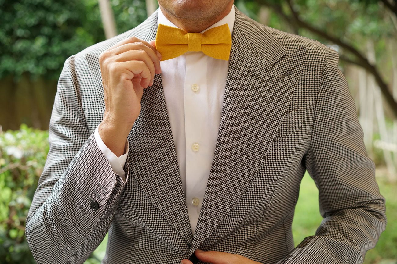 Sunflower Yellow Chevron Linen Bow Tie