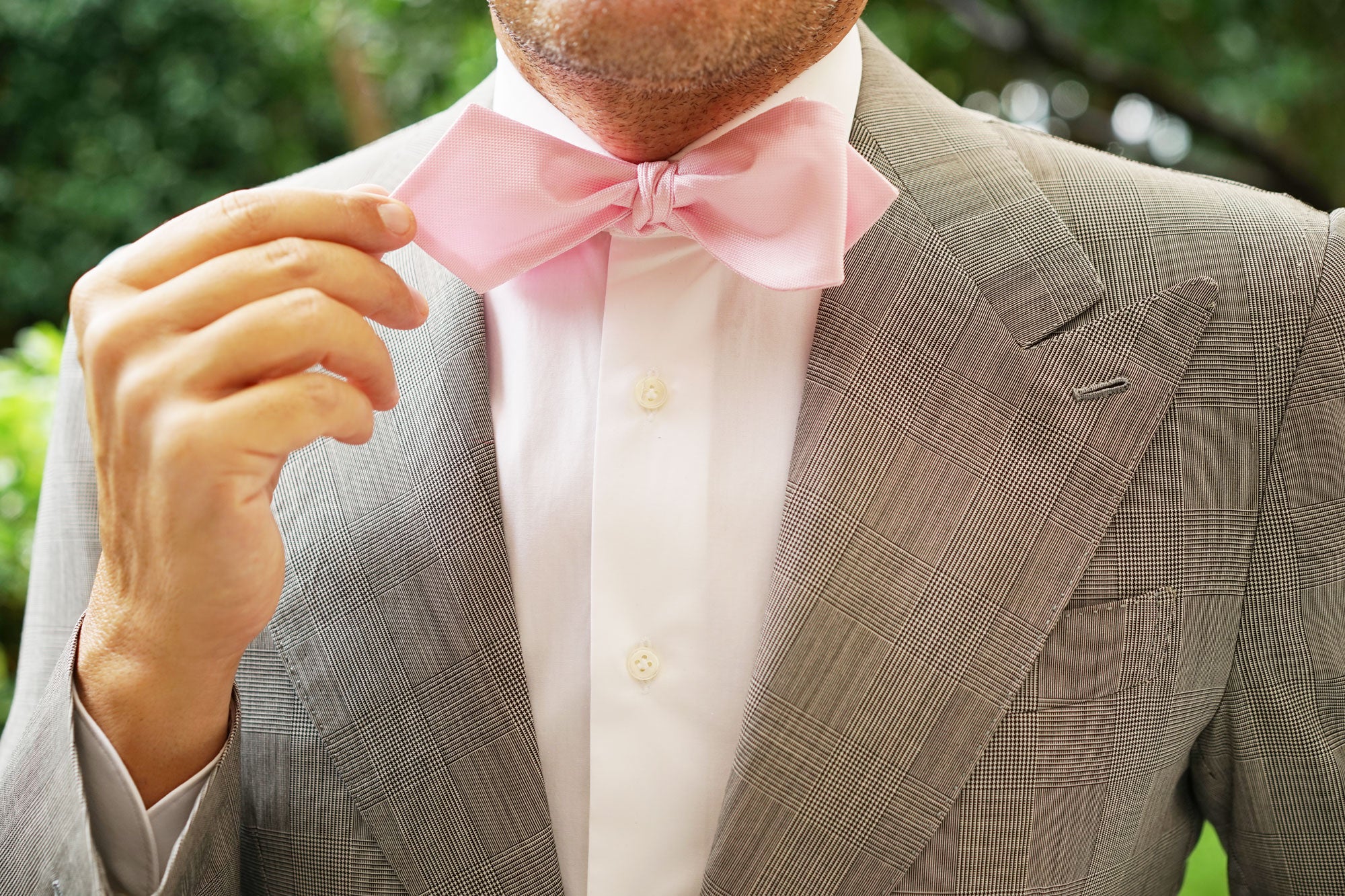 Baby Pink Self Tie Diamond Tip Bow Tie