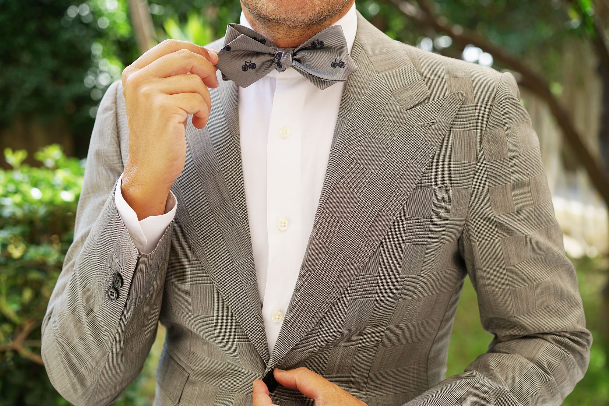 Grey with Navy Blue French Bicycle Self Tie Diamond Tip Bow Tie