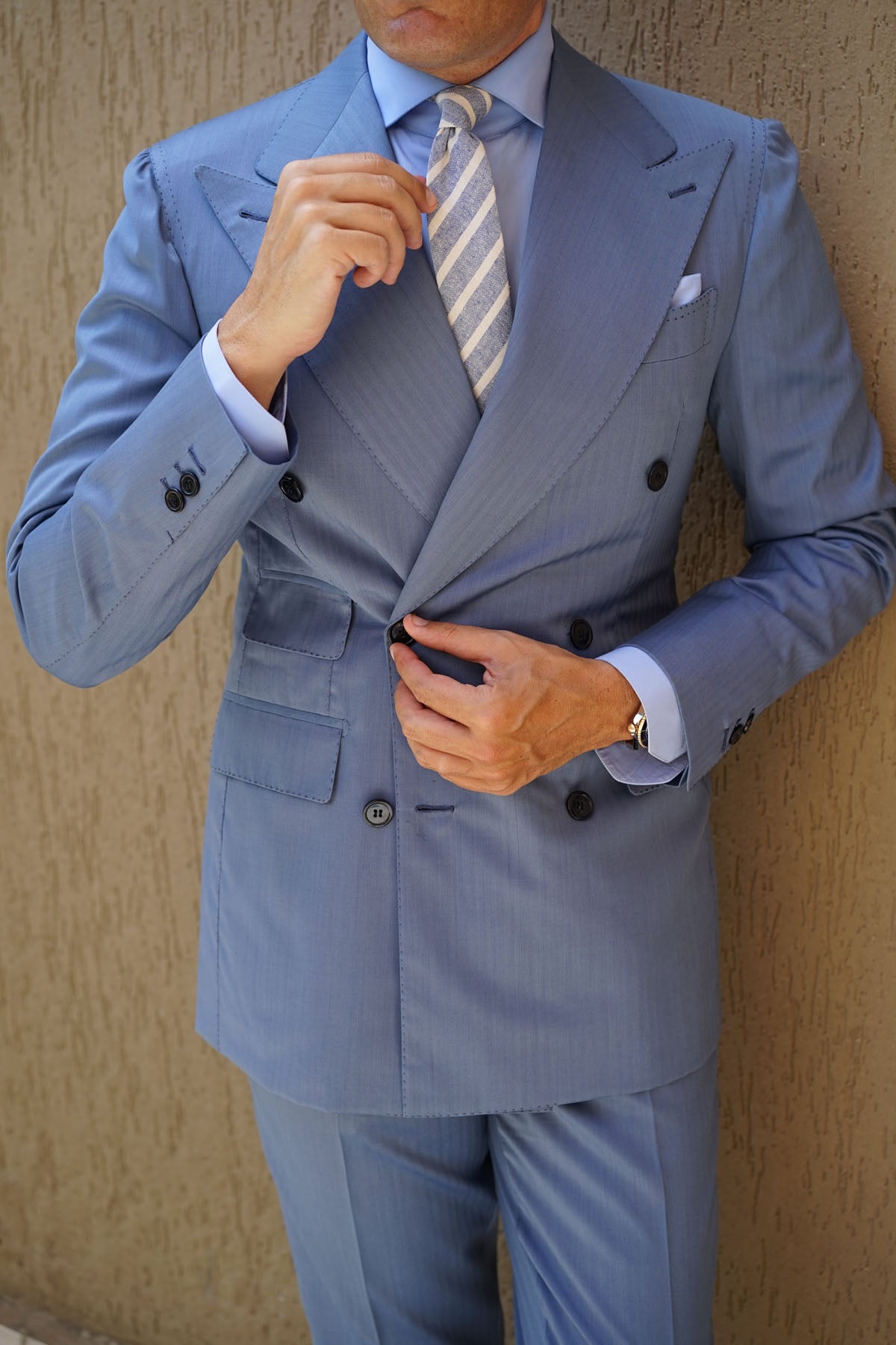 Blue Bodrum Linen Chalk Stripe Skinny Tie