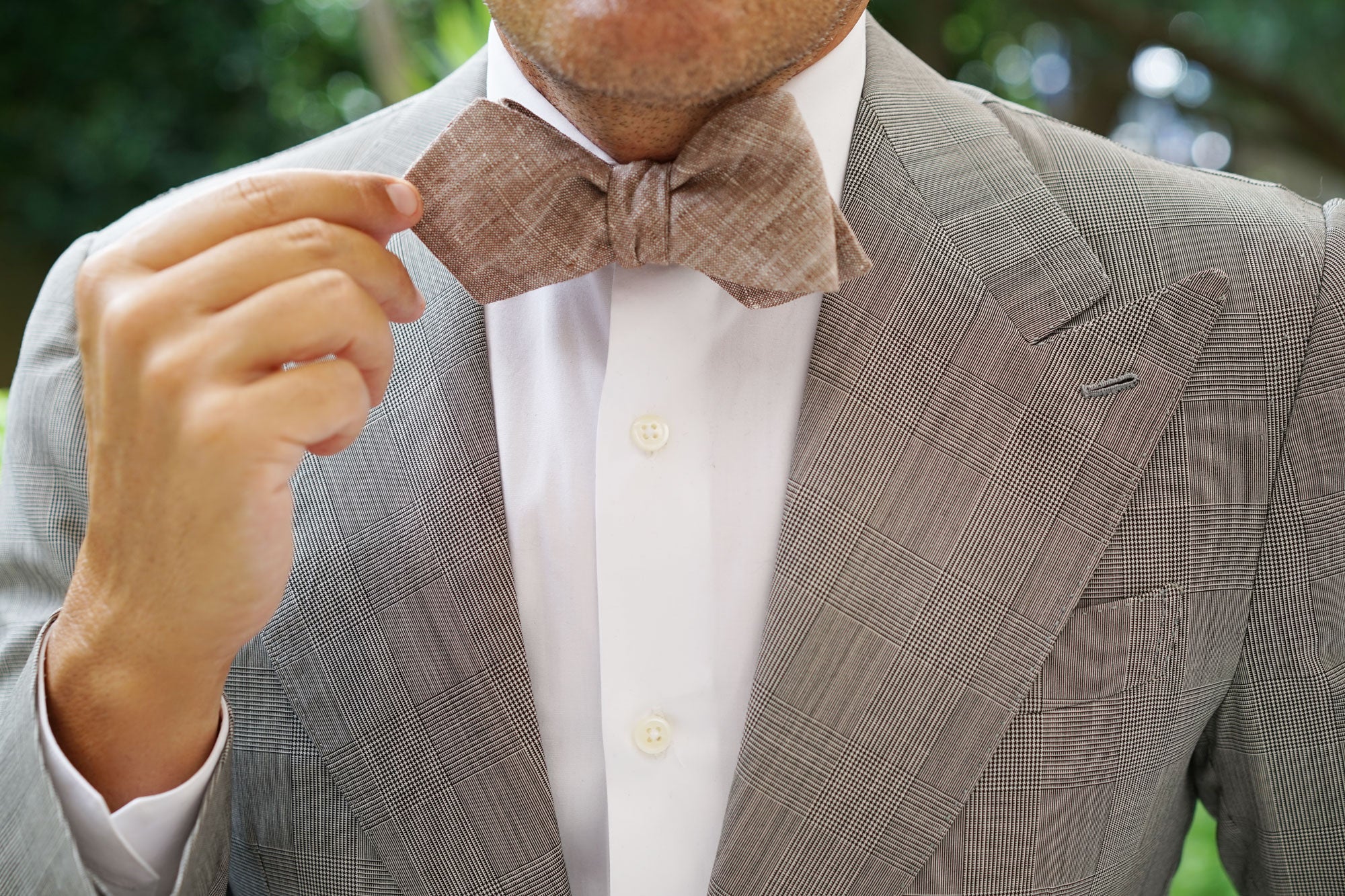 Brown Linen Chambray Self Tie Diamond Bow Tie