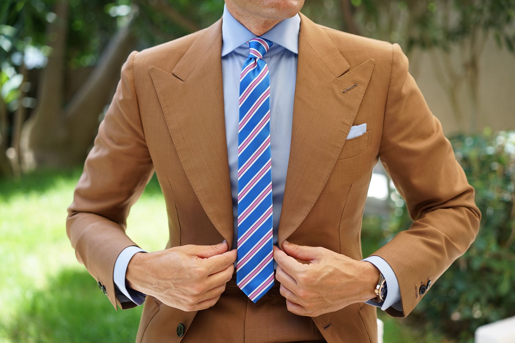 Light Blue Skinny Tie with Pink Stripes