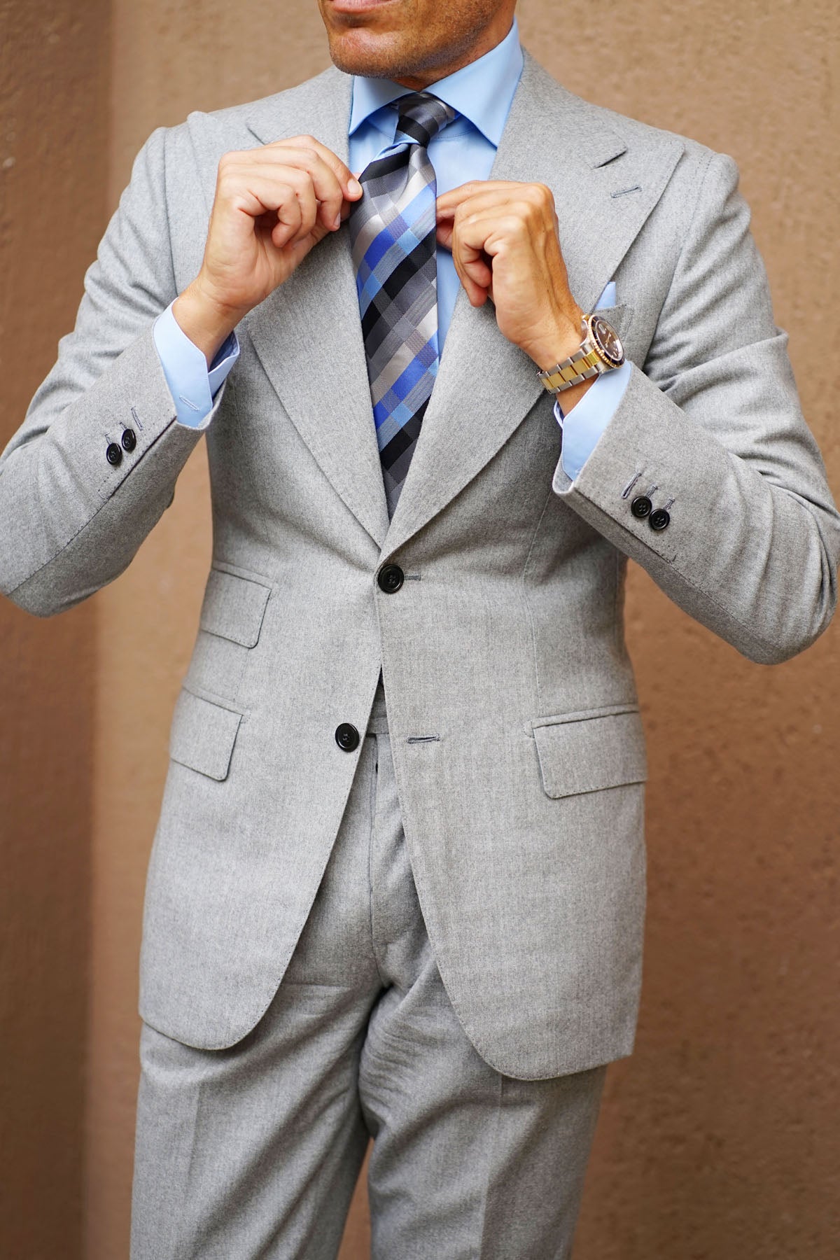 Black Grey Silver Blue Pattern Necktie