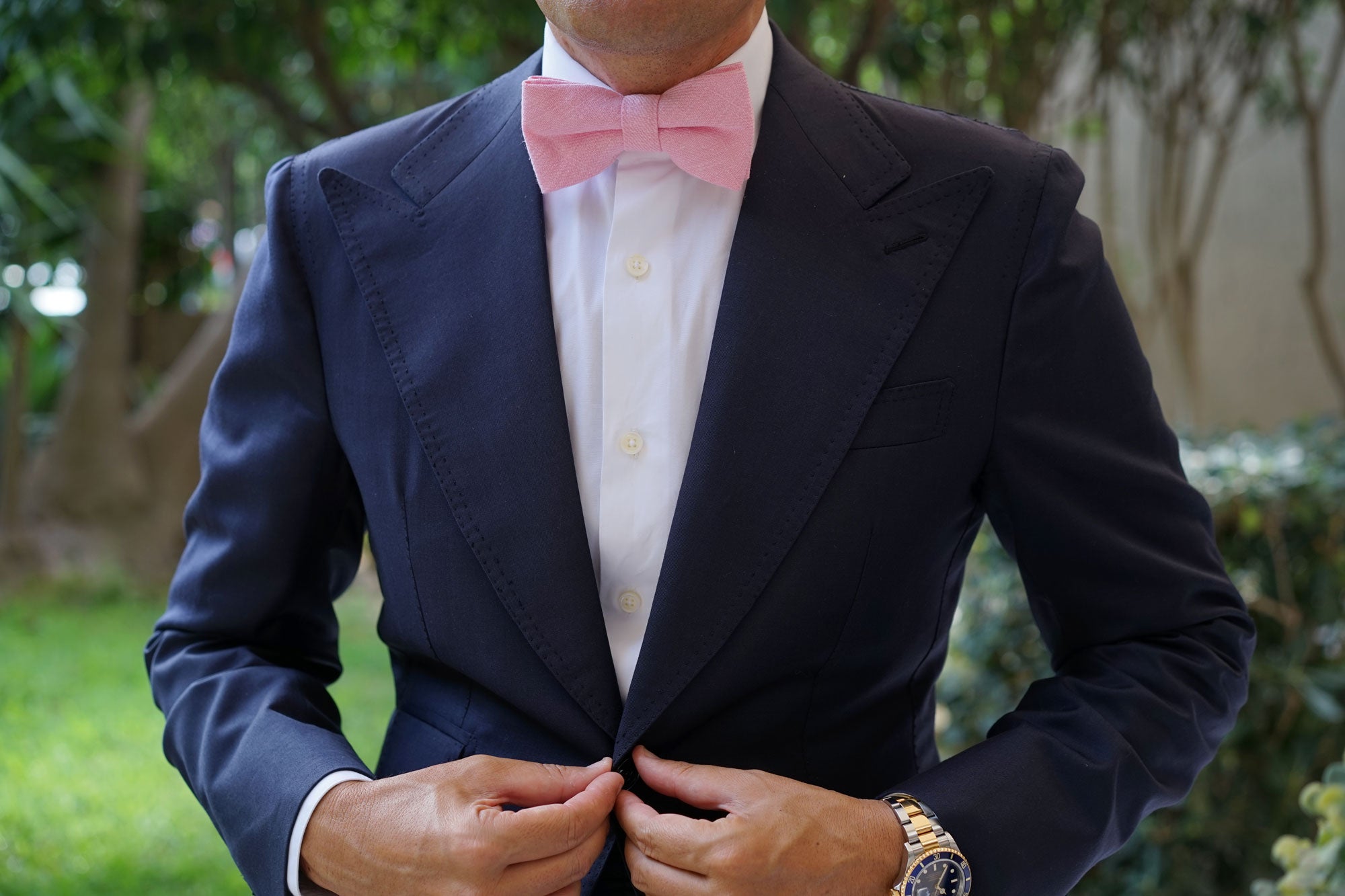 Tickled Pink Chevron Linen Bow Tie