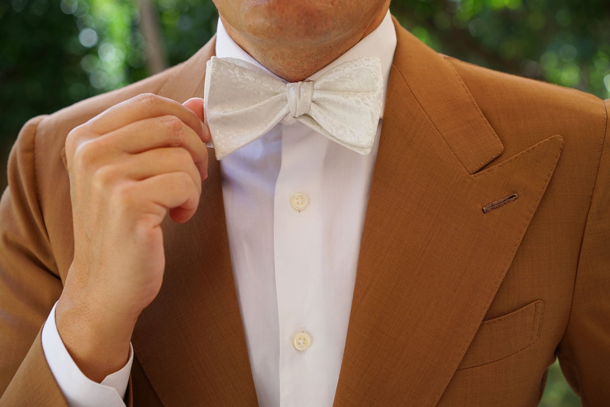 Pearl White Paris Floral Self Bow Tie