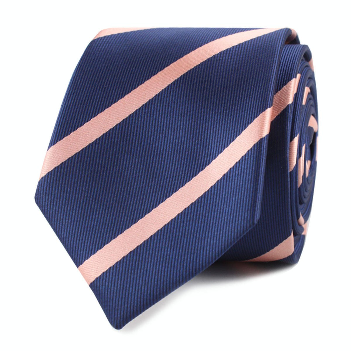 Navy Blue with Peach Stripes Skinny Tie