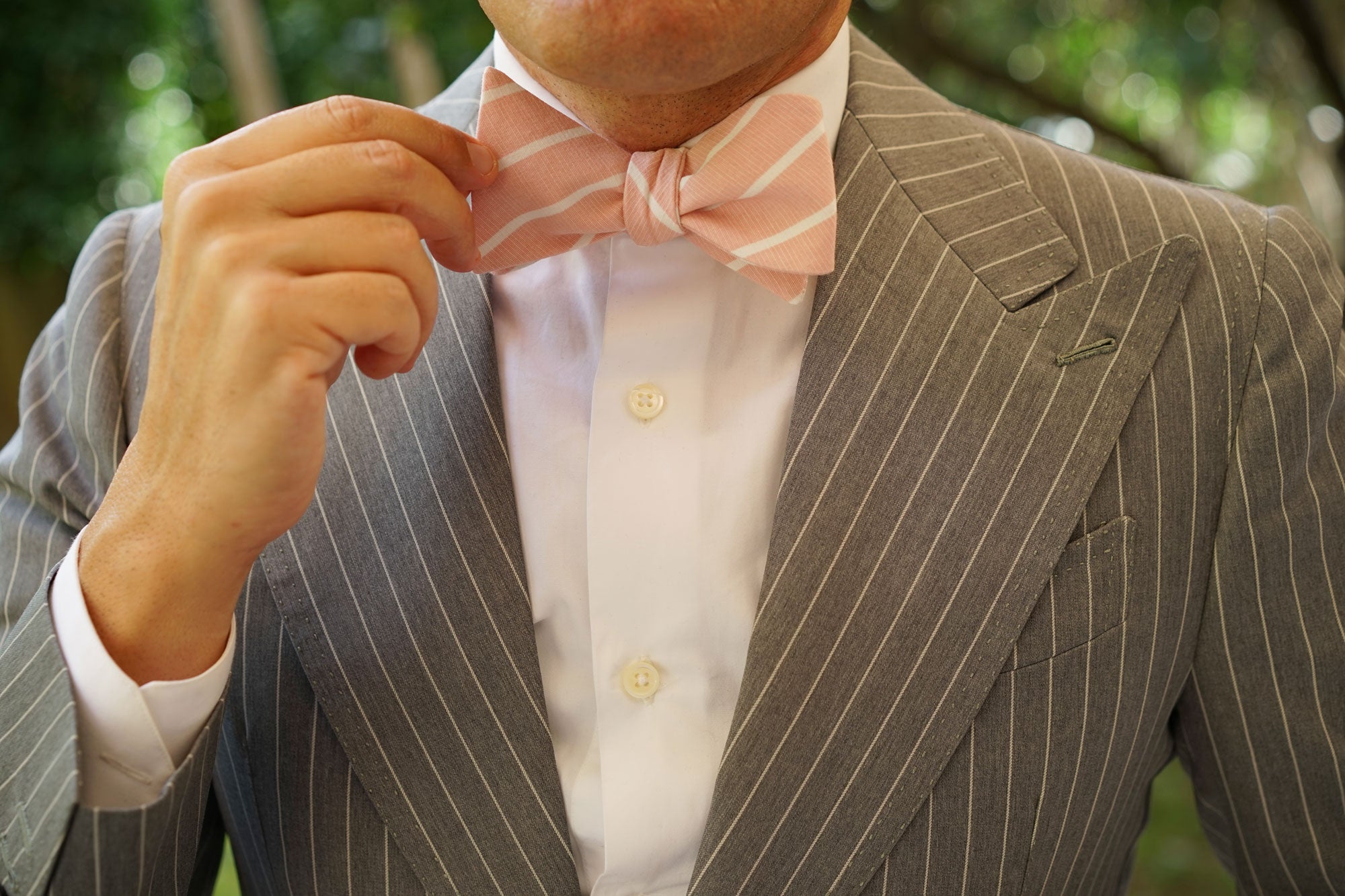 Santorini Pink Blush Striped Linen Self Bow Tie