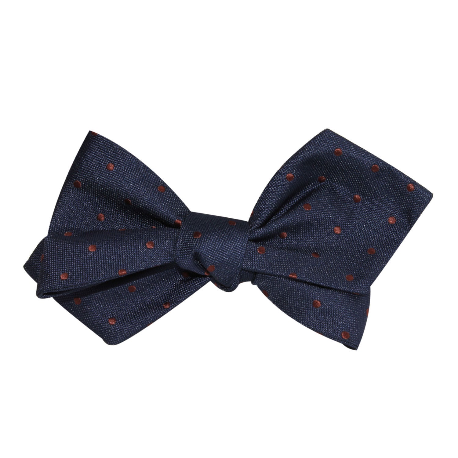 Navy Blue with Brown Polka Dots Self Tie Diamond Tip Bow Tie