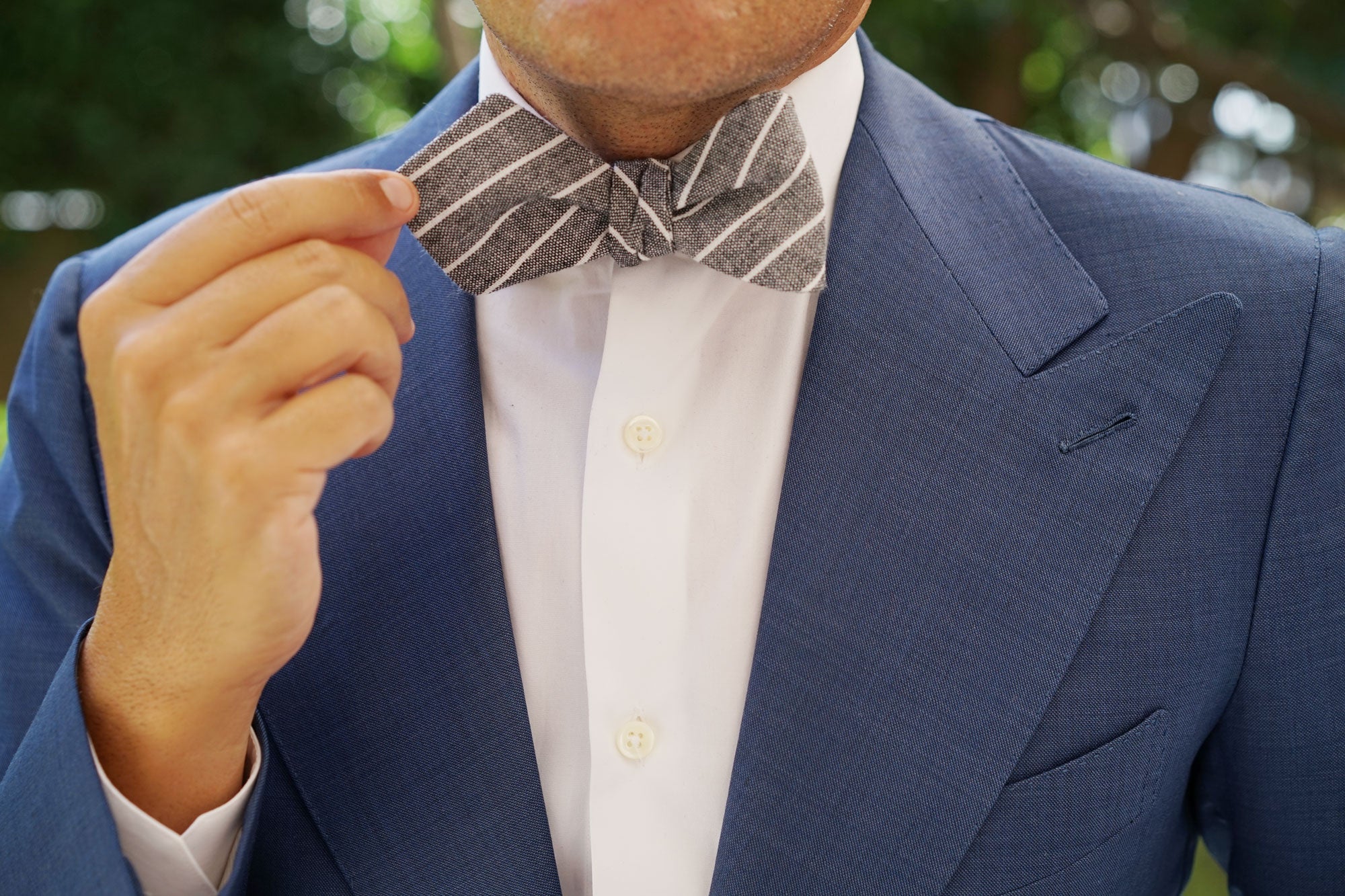 Kettle Linen Black Pinstripe Diamond Self Bow Tie