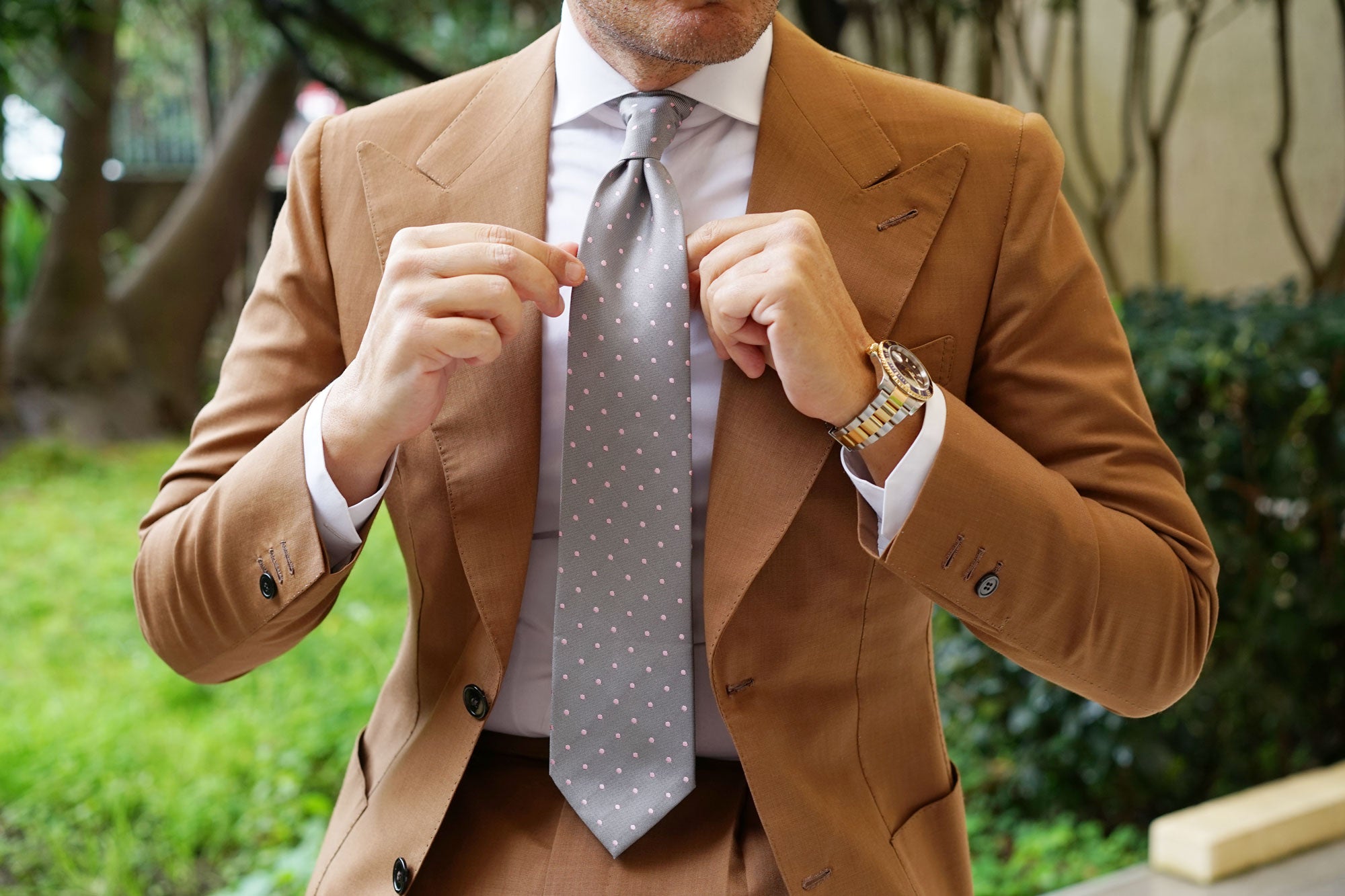 Grey with Baby Pink Polka Dots Necktie