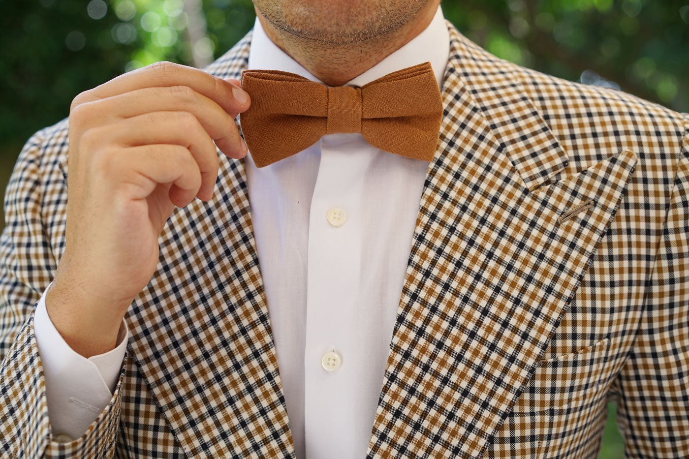 Dark Mustard Brown Linen Bow Tie