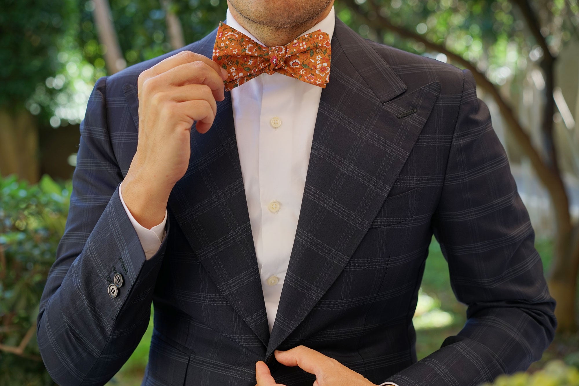 Terracotta Orange Floral Self Bow Tie