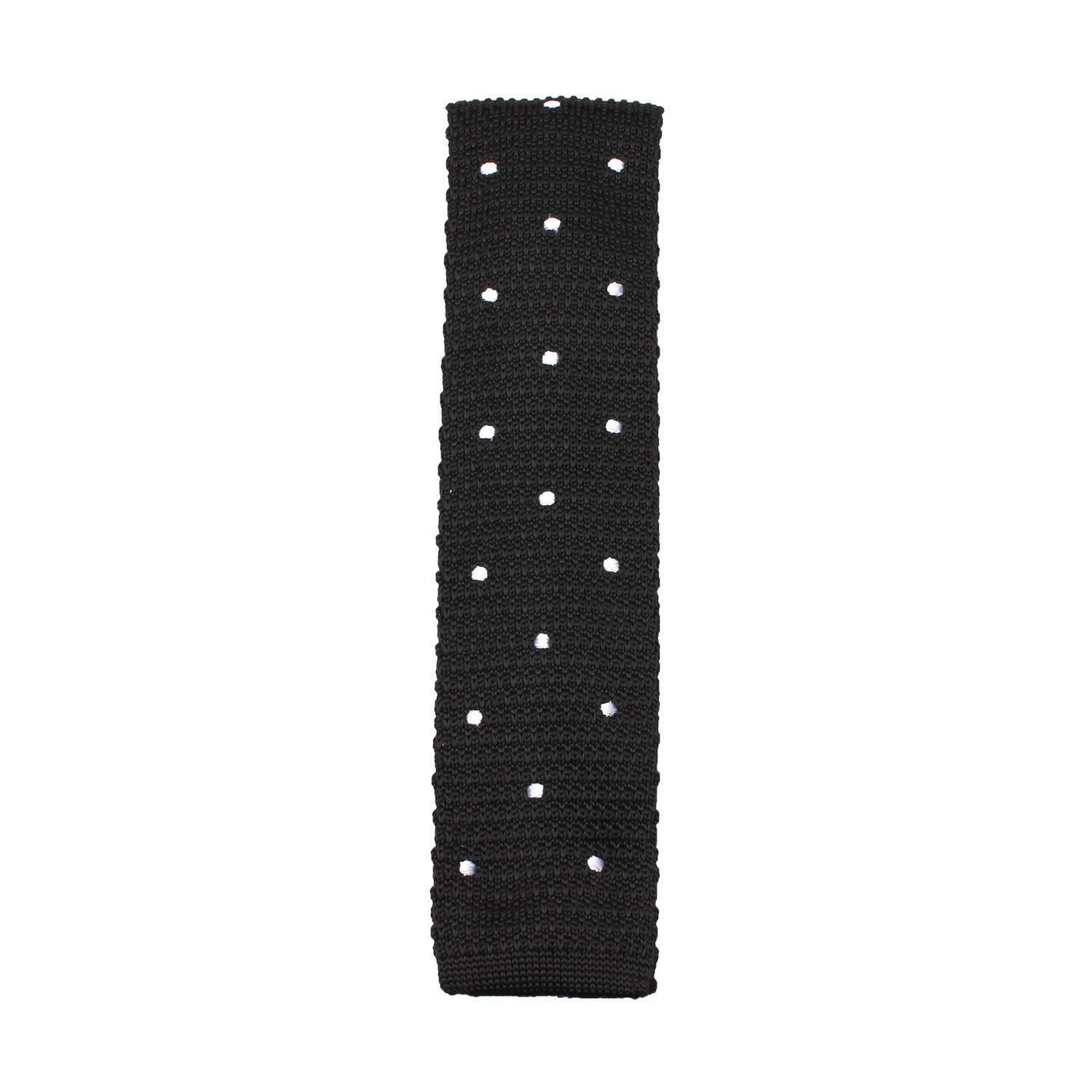 Black Knitted Tie with White Polka Dots