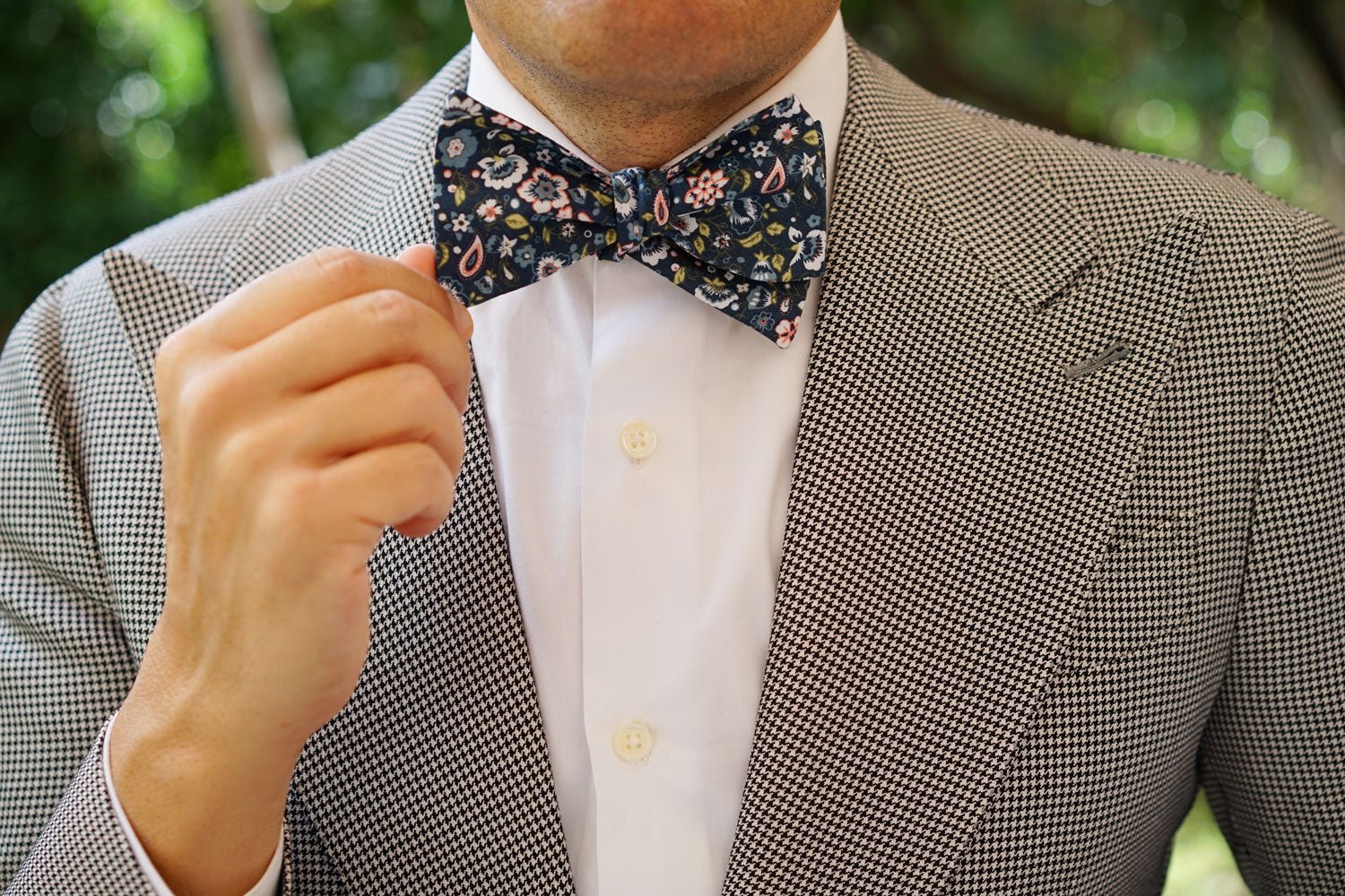 Mediterranean Midnight Blue Floral Self Bow Tie