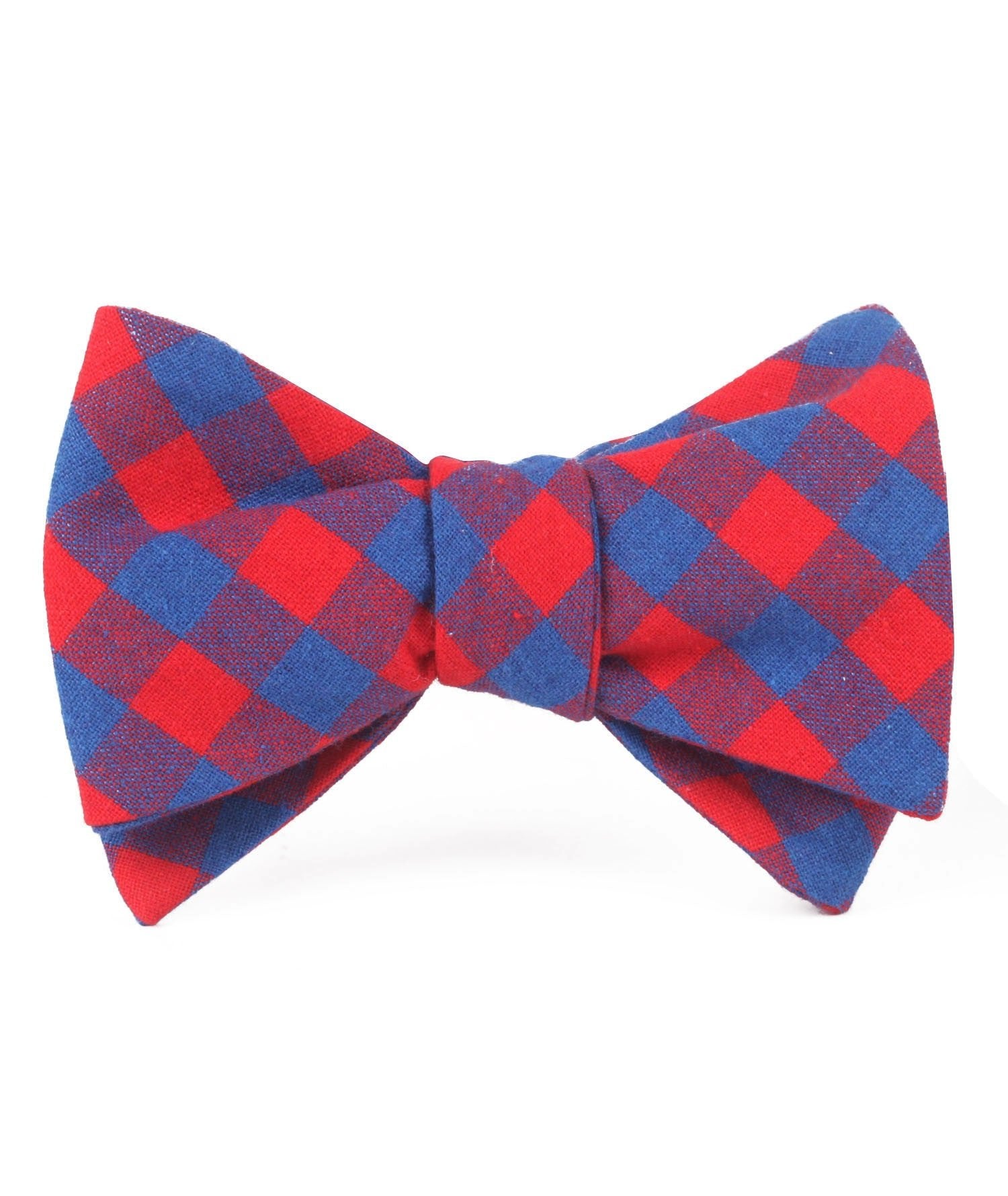 Blue & Red Gingham Self Bow Tie