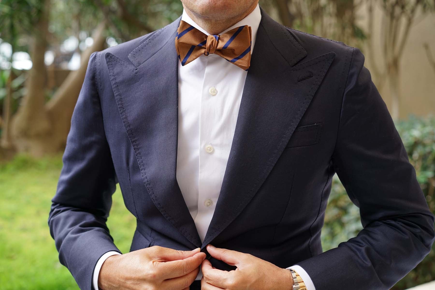 Golden Brown Pencil Stripe Self Bow Tie